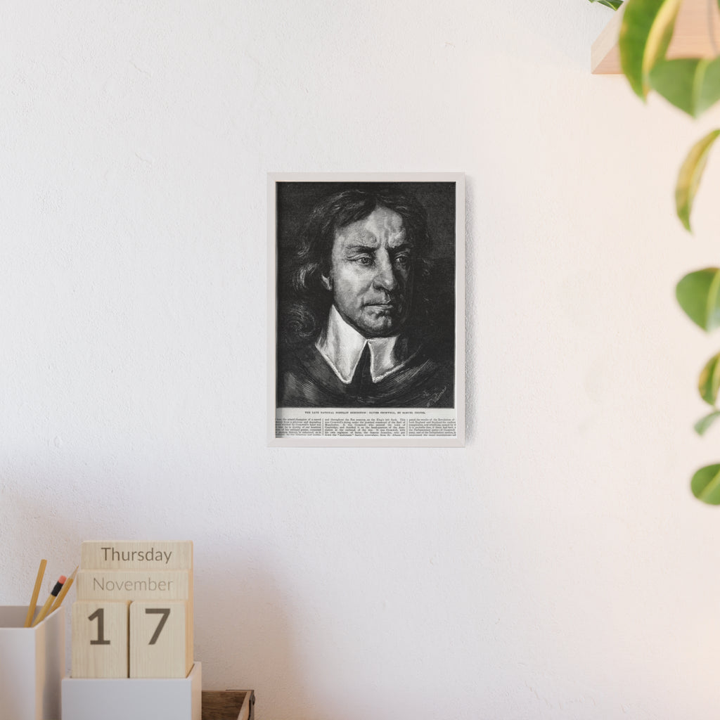 OLIVER CROMWELL. Historical Portrait Poster with Wooden Frame — Vintage Chalk-Style Print