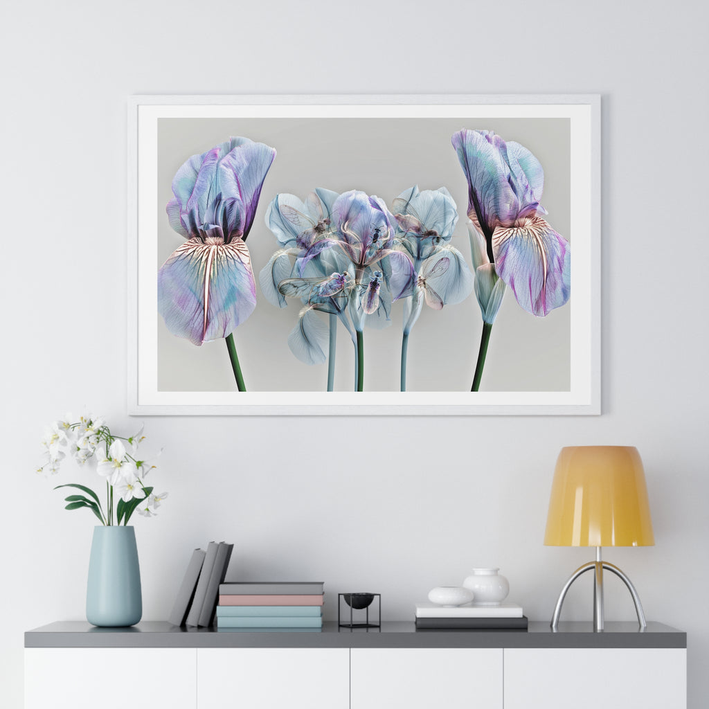 Iridescent Iris Floral Framed Poster — Horizontal Wall Art Print