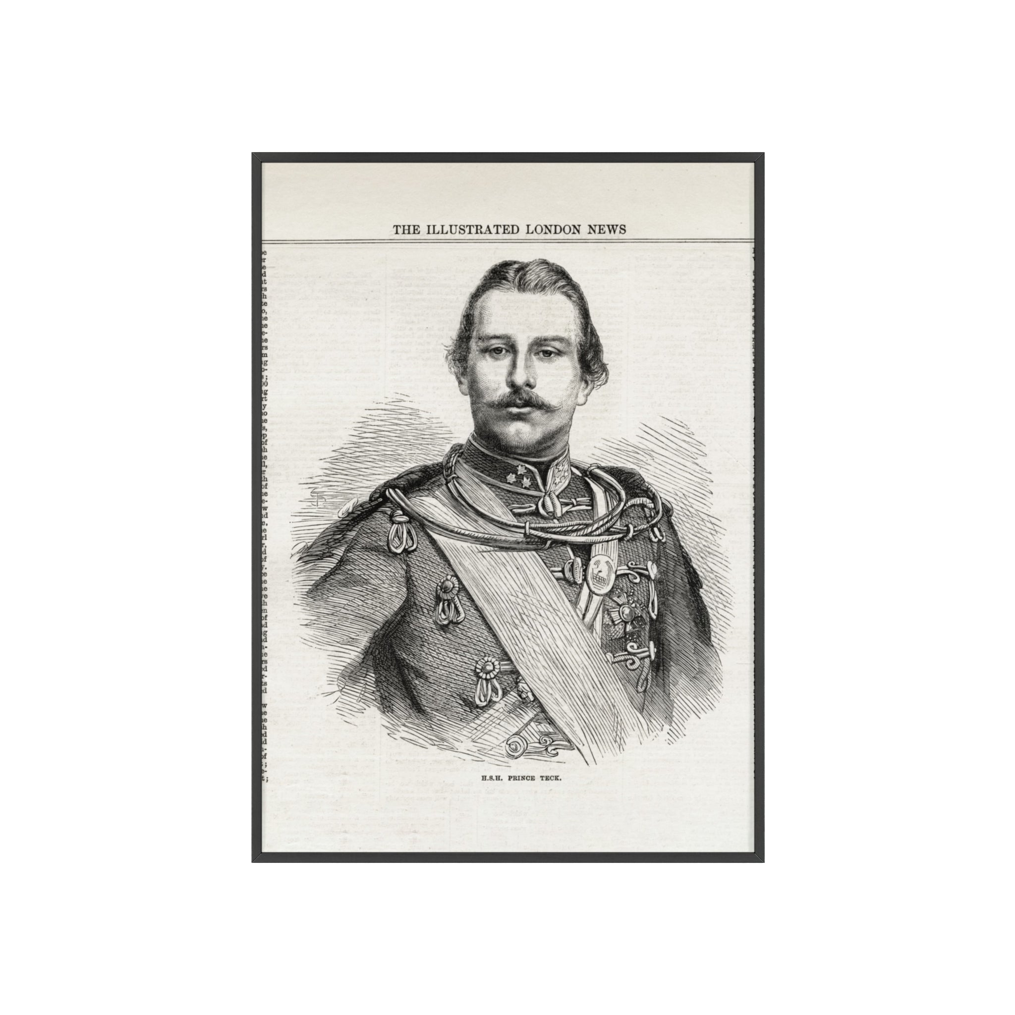 H.S.H. Prince TECK. Vintage Victorian Portrait Poster with Wooden Frame — Illustrated London News Print