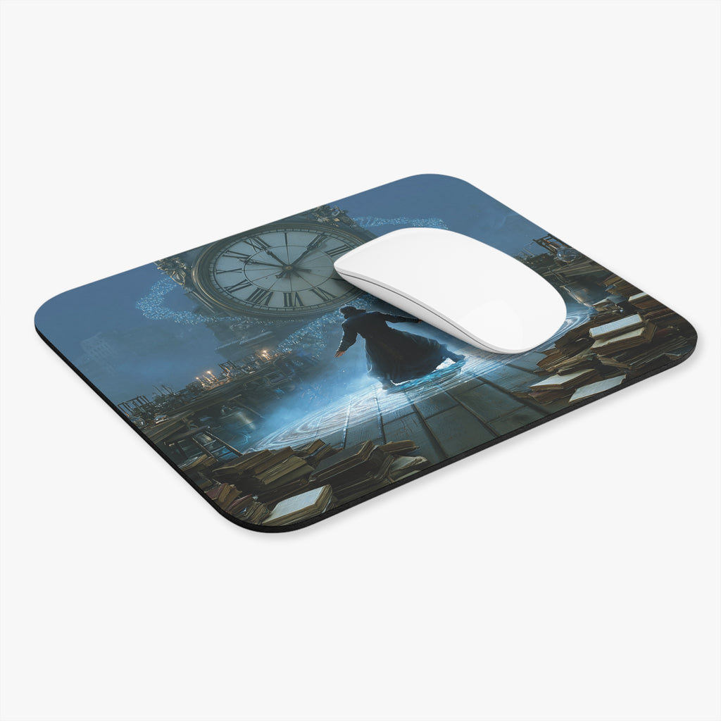 Mystic Library Clockroom Mouse Pad — Fantasy Wizard Desk Mat