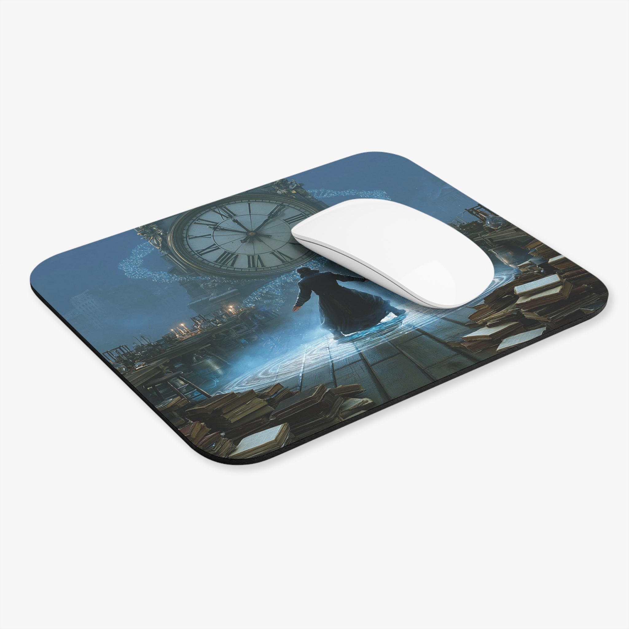 Mystic Library Clockroom Mouse Pad — Fantasy Wizard Desk Mat
