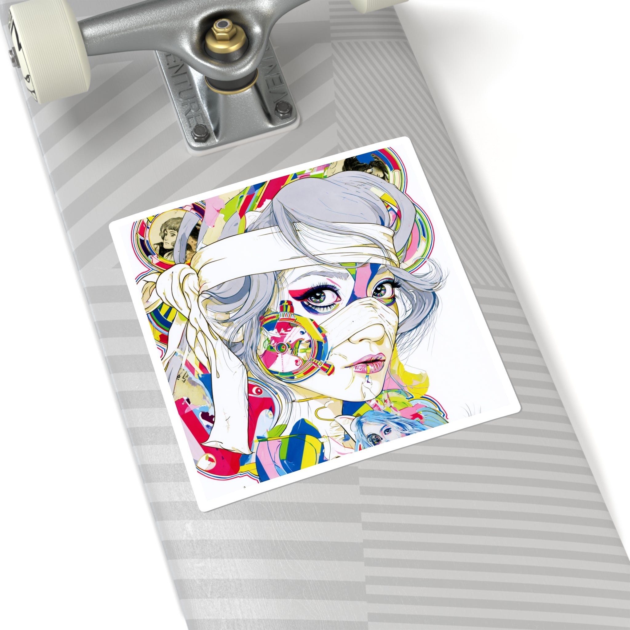 Pop Art Female Portrait Square Sticker — Colorful Anime-Inspired Laptop Decal