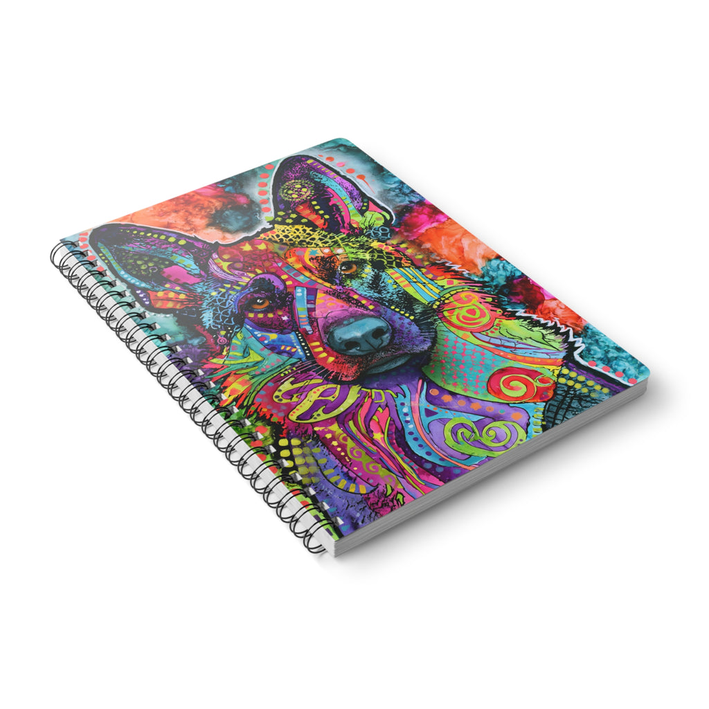 A5 Spiral Notebook — Colorful Psychedelic German Shepherd Cover