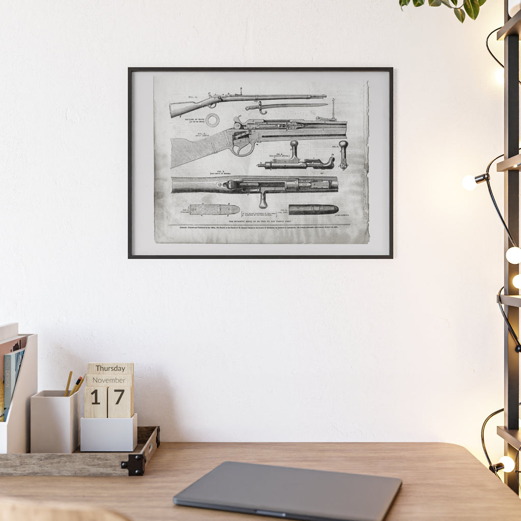 Antique Rifle Patent Poster — Framed Vintage Firearm Print