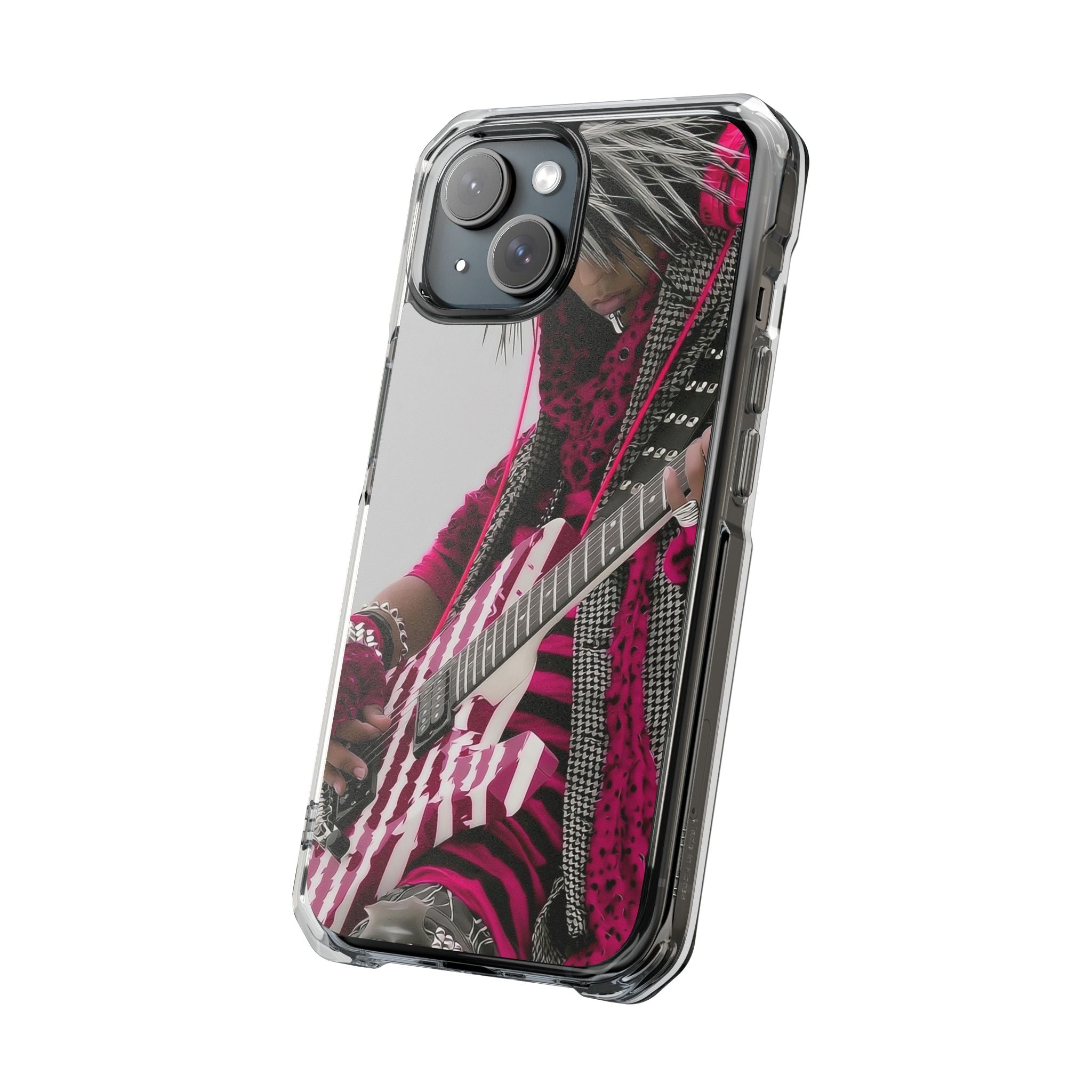 Clear Magnetic Phone Case — Retro Rock Guitar Design