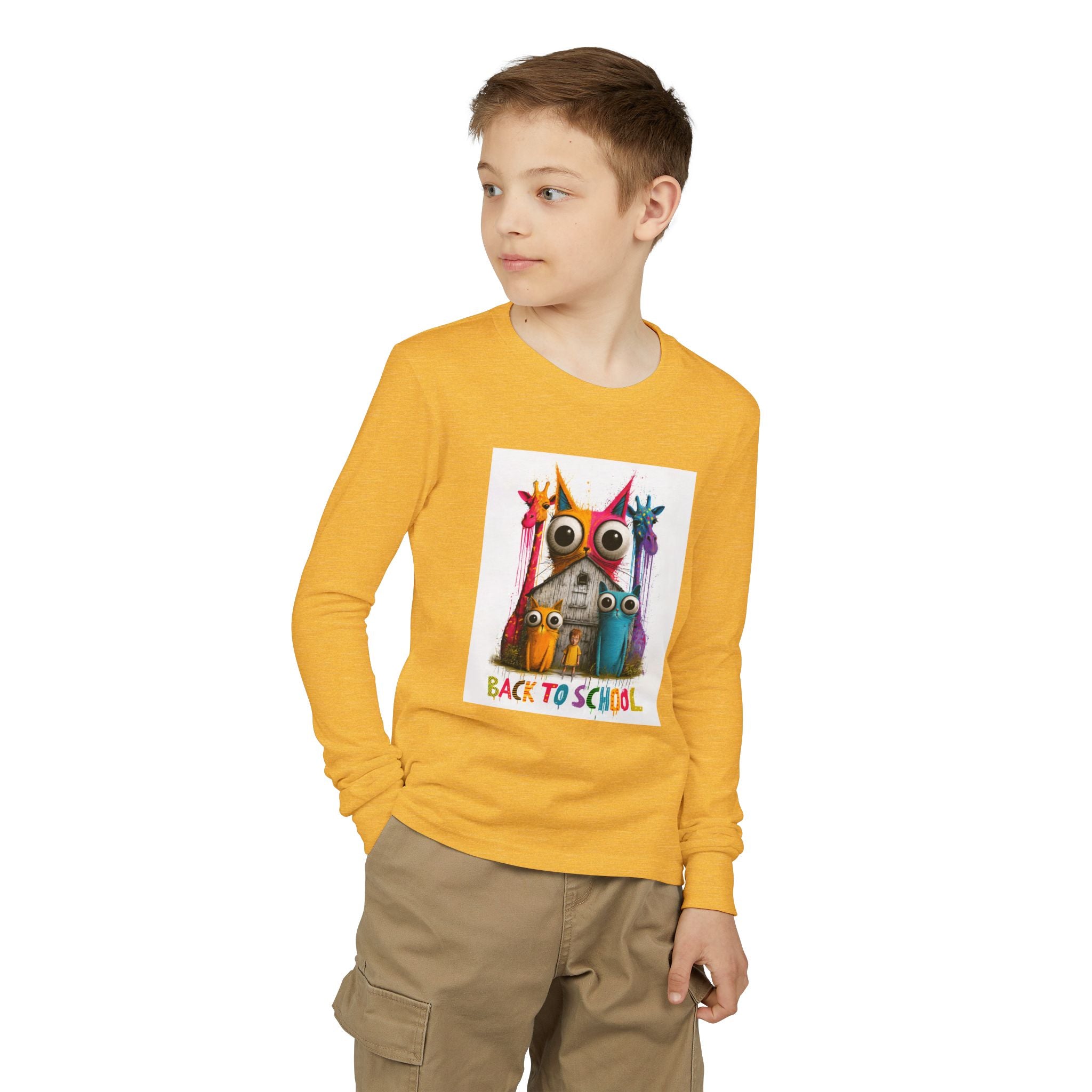 Back to School Youth Long Sleeve Tee — Colorful Owl Schoolhouse Design