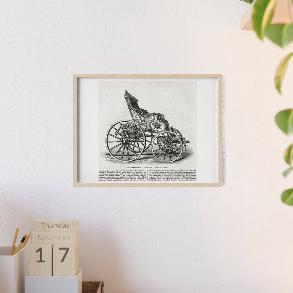 Old Carriage of French or Flemish Pattern. Vintage Carriage Print Poster with Wooden Frame — Antique Transportation Wall Art