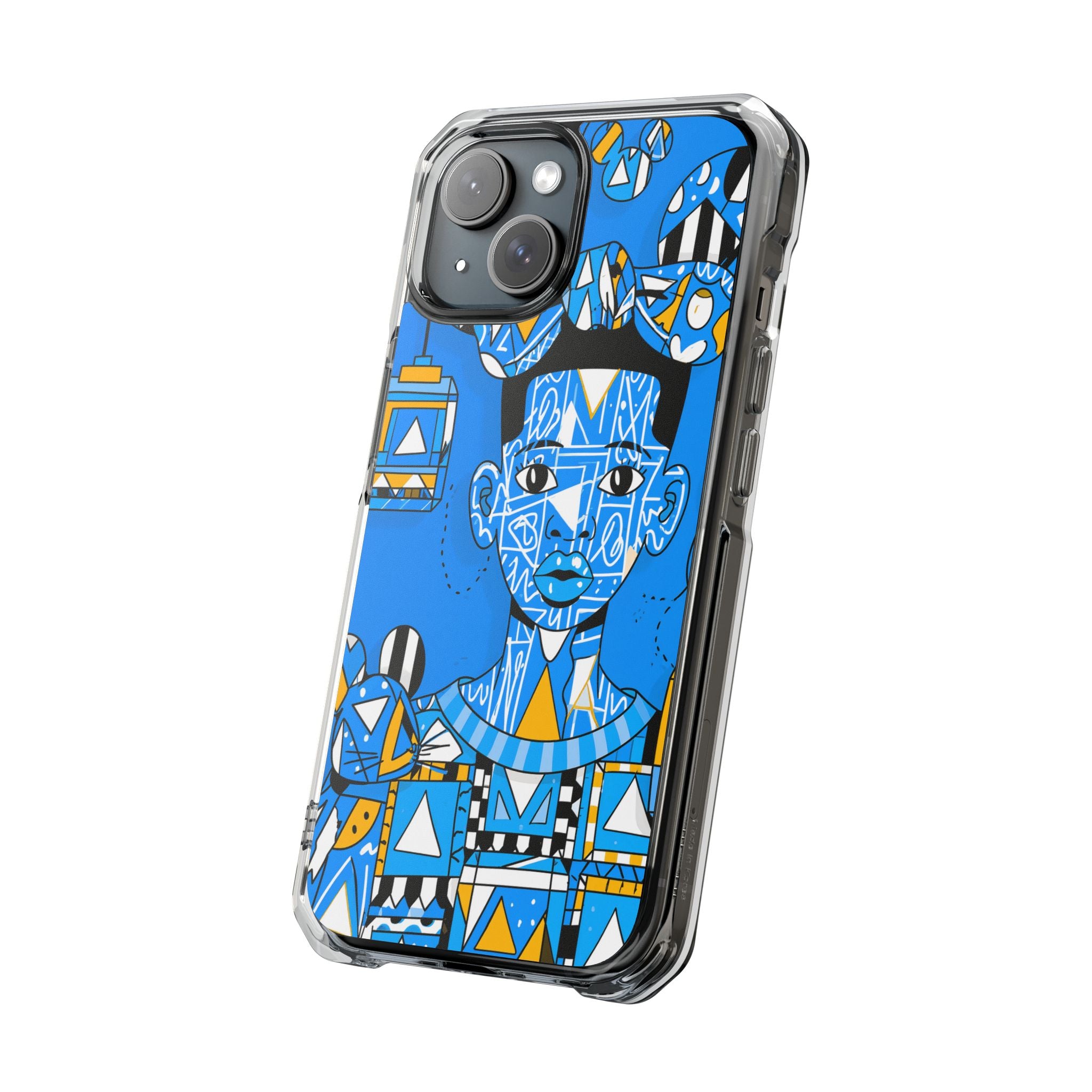 Clear Impact Phone Case — Blue Geometric Portrait Magnetic Clear Case