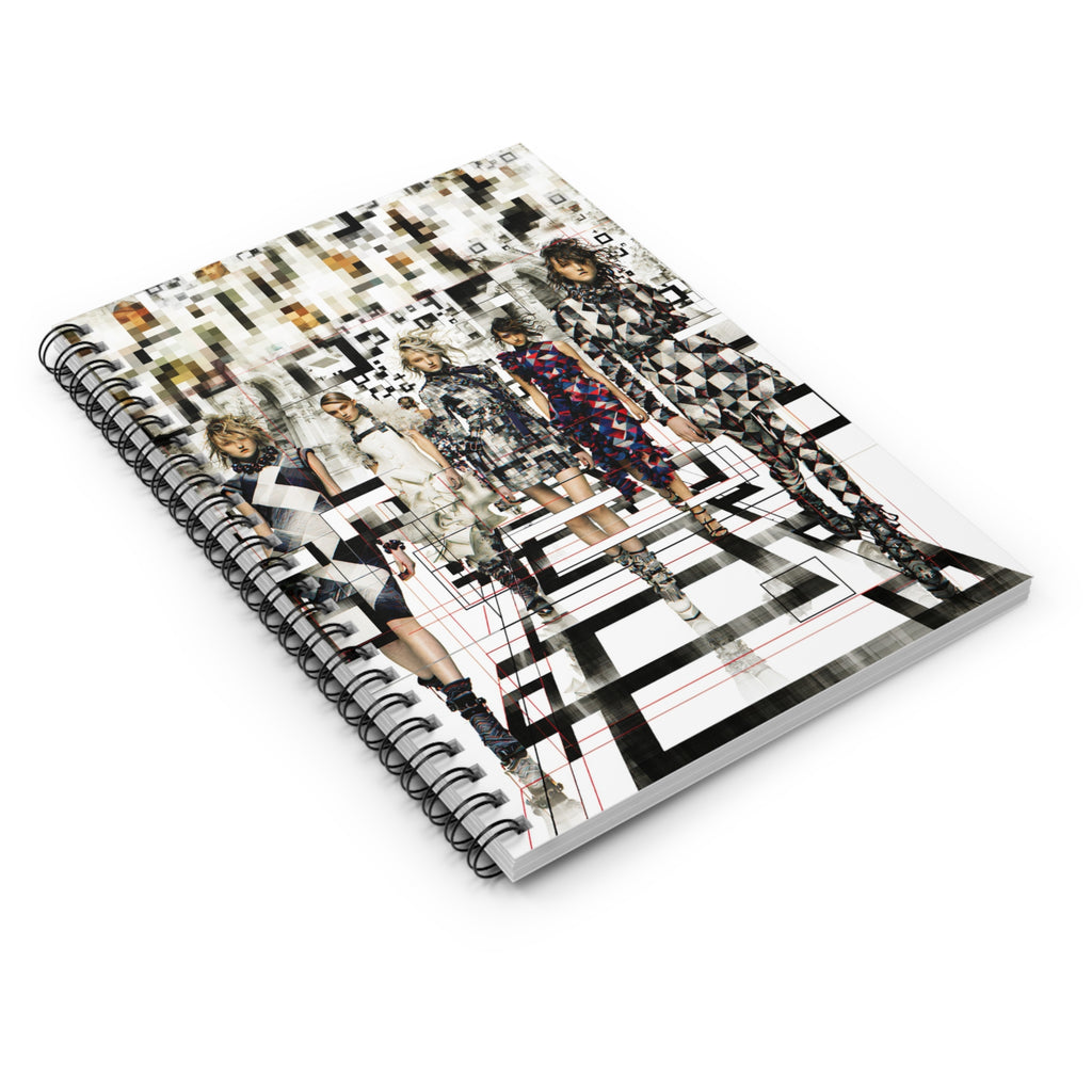 Fashion Runway Spiral Notebook — Retro Geometric Model Print, Ruled Journal for Designers & Fashion Students