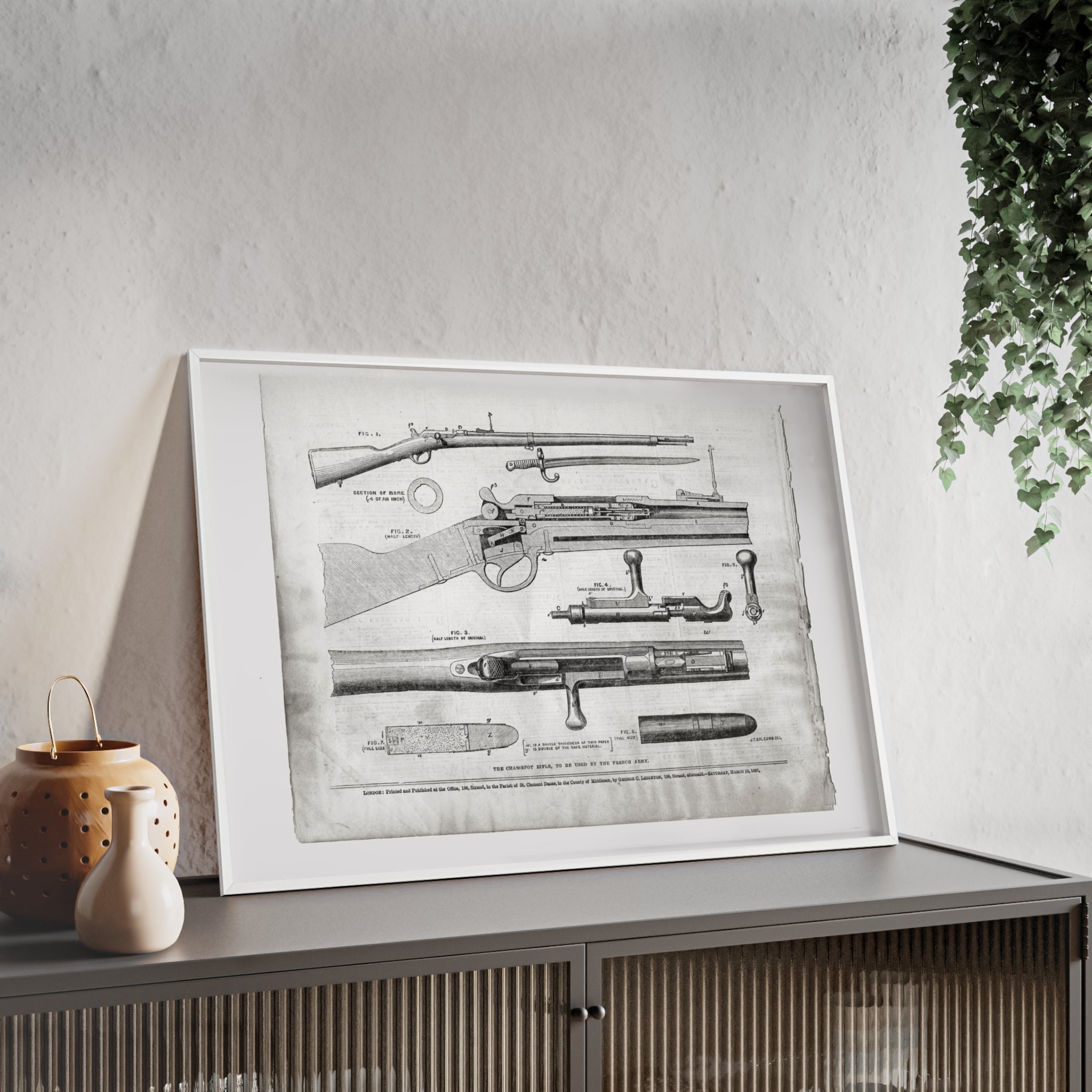 Antique Rifle Patent Poster — Framed Vintage Firearm Print