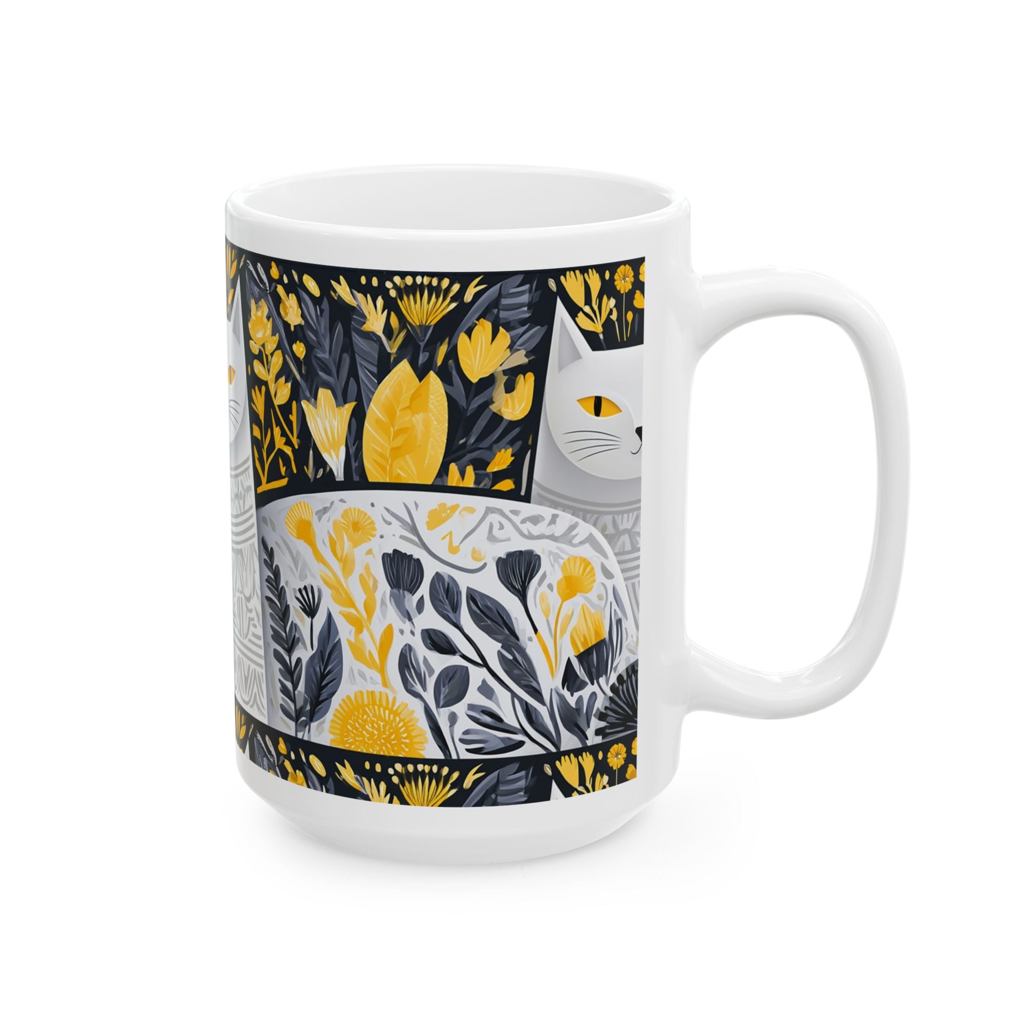 Golden Folk Cat Ceramic Mug — 11oz & 15oz