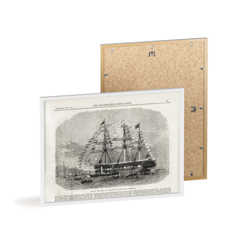 Visit of the Prince of Wales to the Training-Ship Worcester. Framed Vintage Sailing Ship Poster — Nautical Wall Art with Wooden Frame