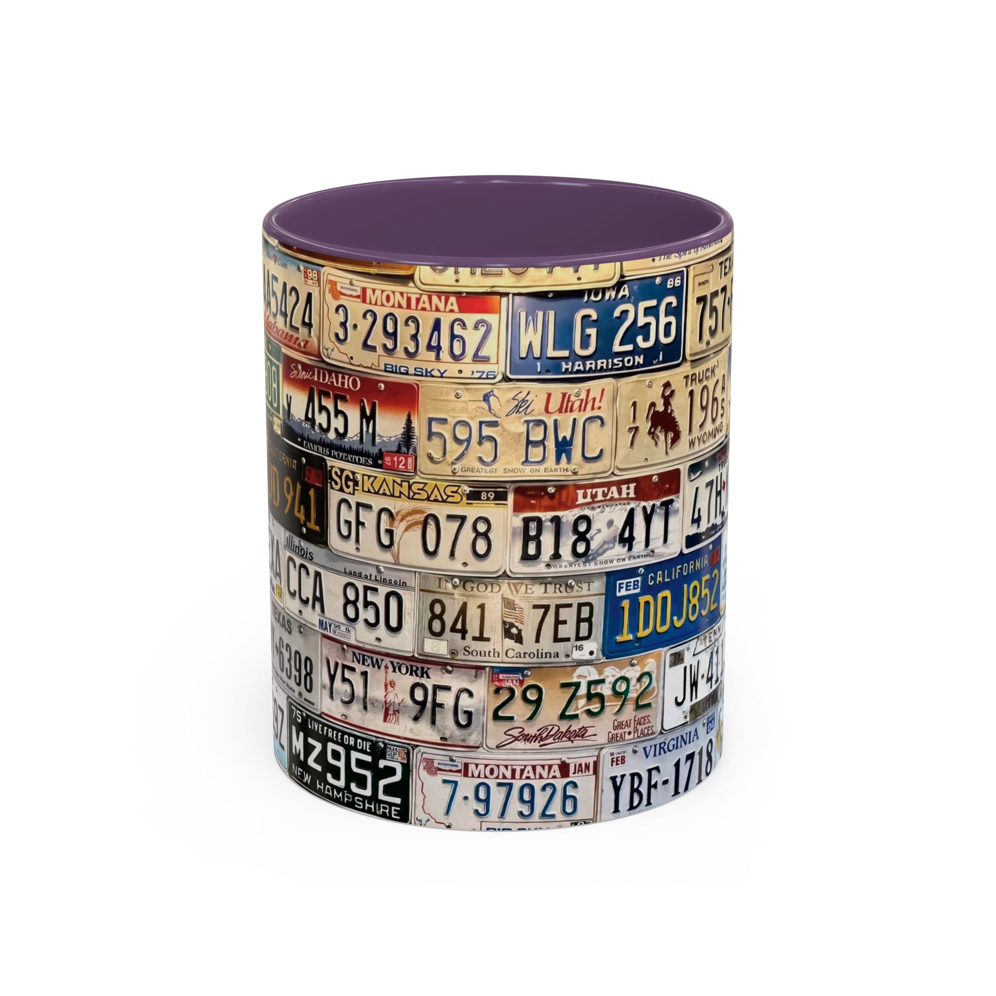 License Plate Collage Coffee Mug — Route 66, Vintage Road Trip Accent Mug
