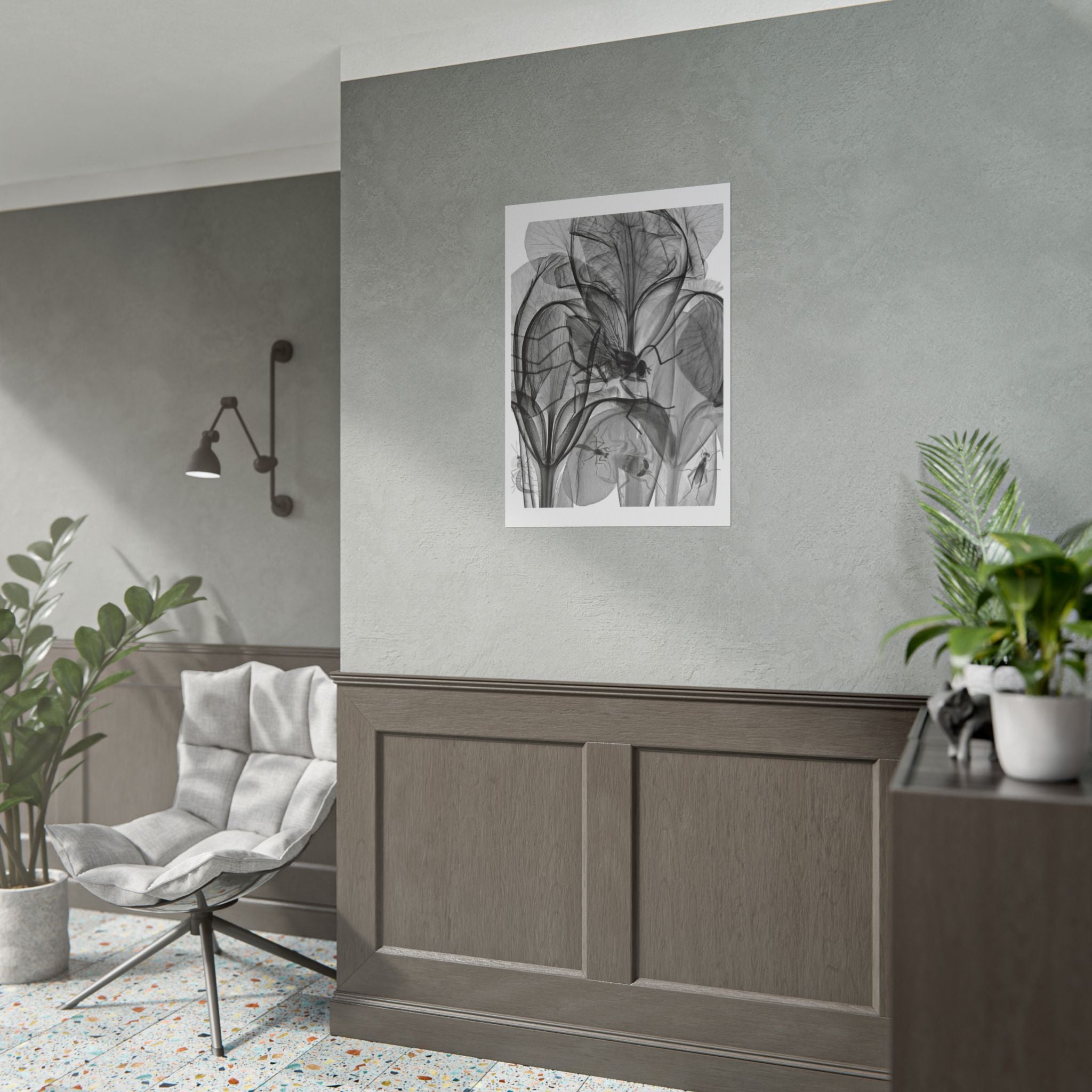 Botanical X-Ray Art Poster — Monochrome Floral Rolled Print