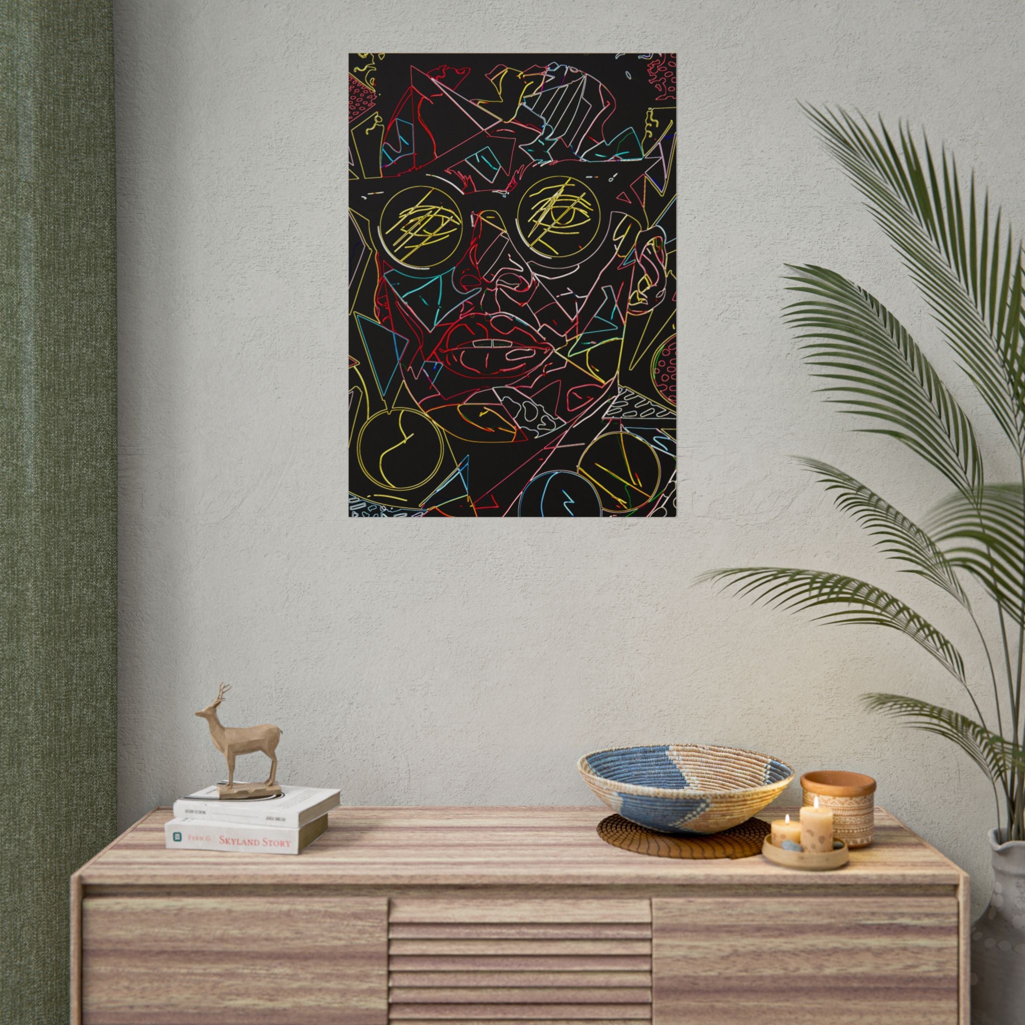 Abstract Neon Line Art Poster – Stylized Sunglasses Face Rolled Art Print