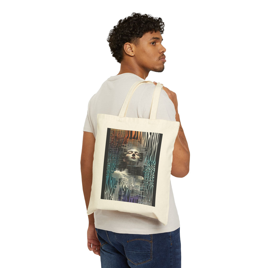 Canvas Tote Bag — Surreal Glitch Portrait Art Tote