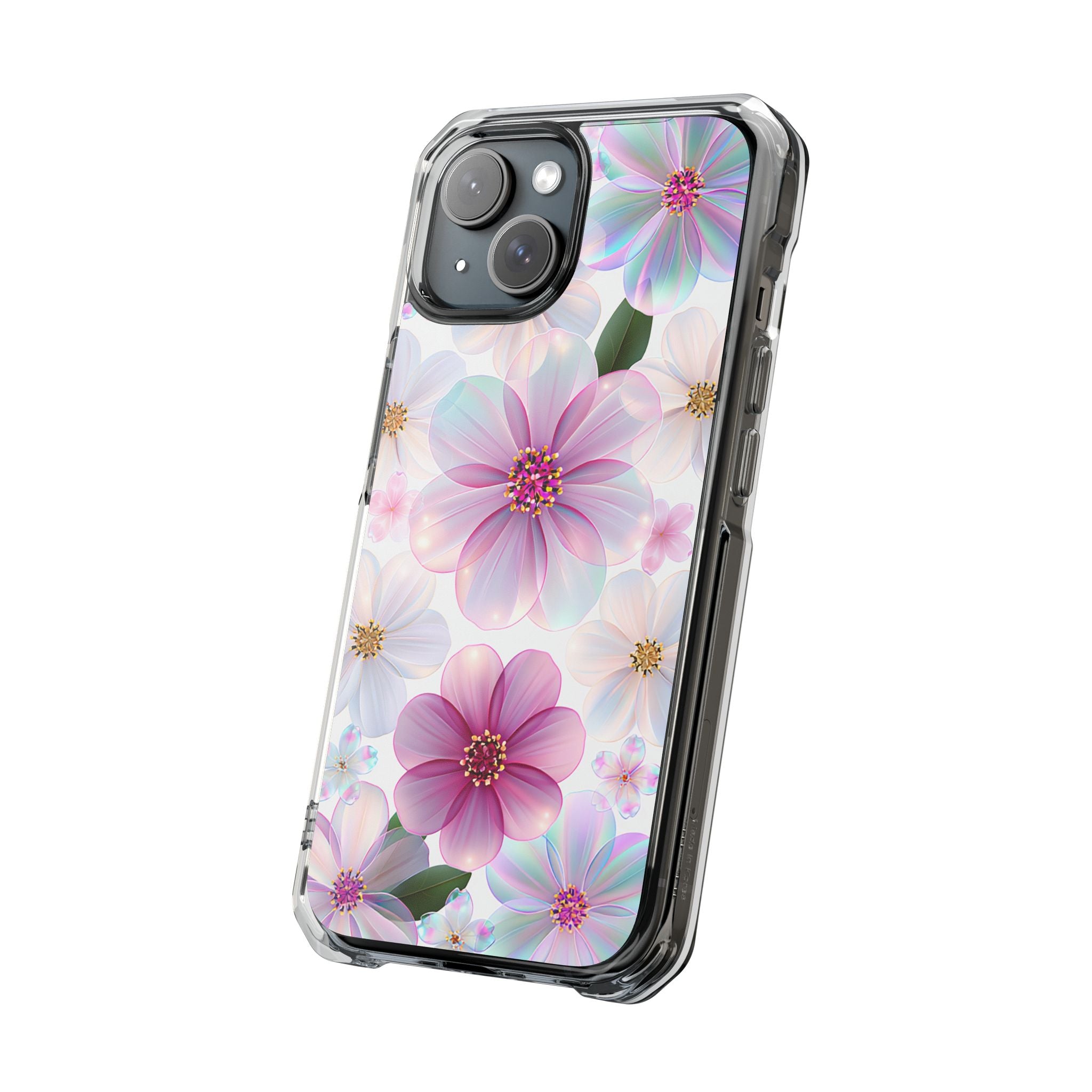 Clear Floral Magnetic Phone Case — Pastel Pink Blossoms, Protective iPhone Cover