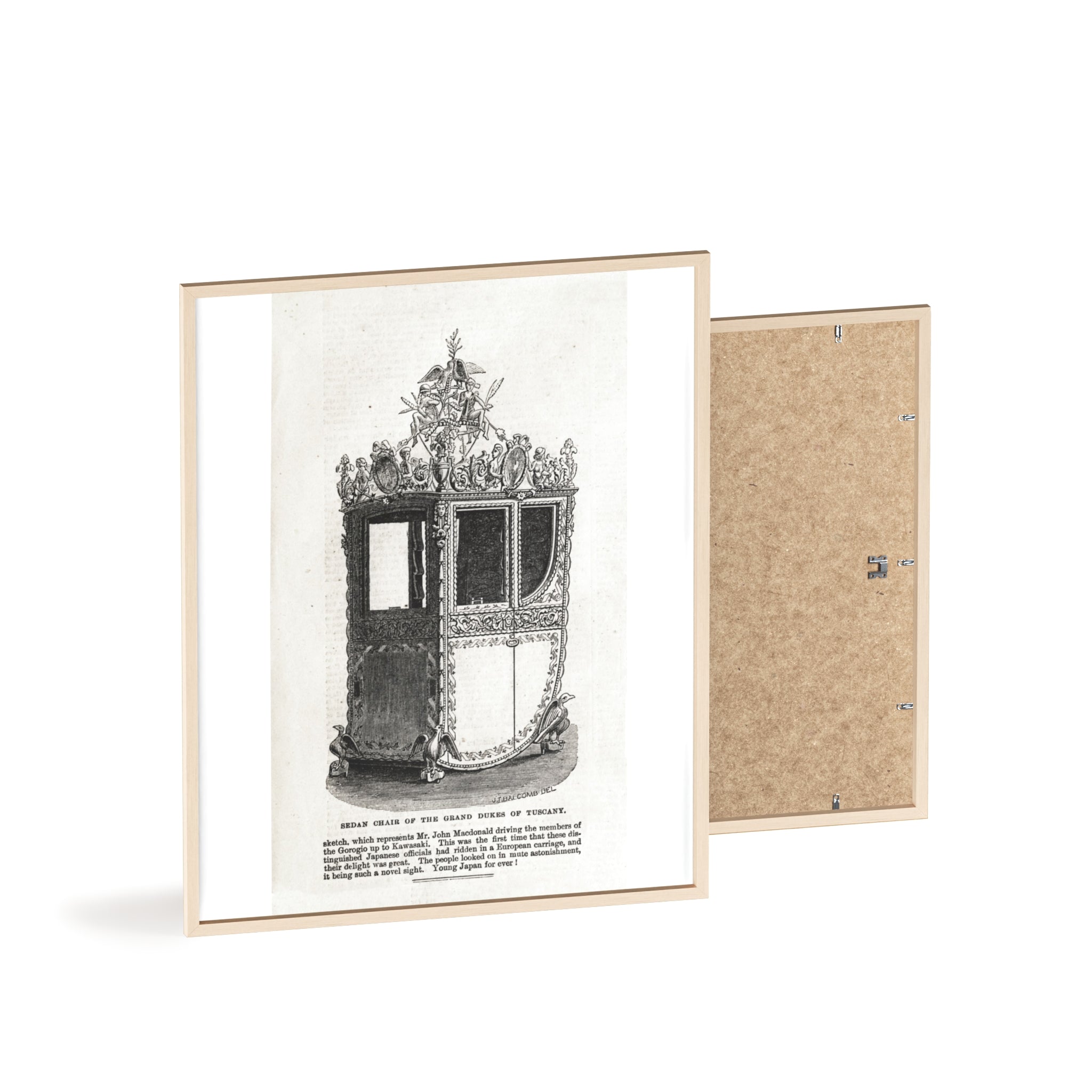 Chair of the GRAND DUKES of TUSCANY. Antique Carriage Print Poster with Wooden Frame — Vintage Engraving Wall Art