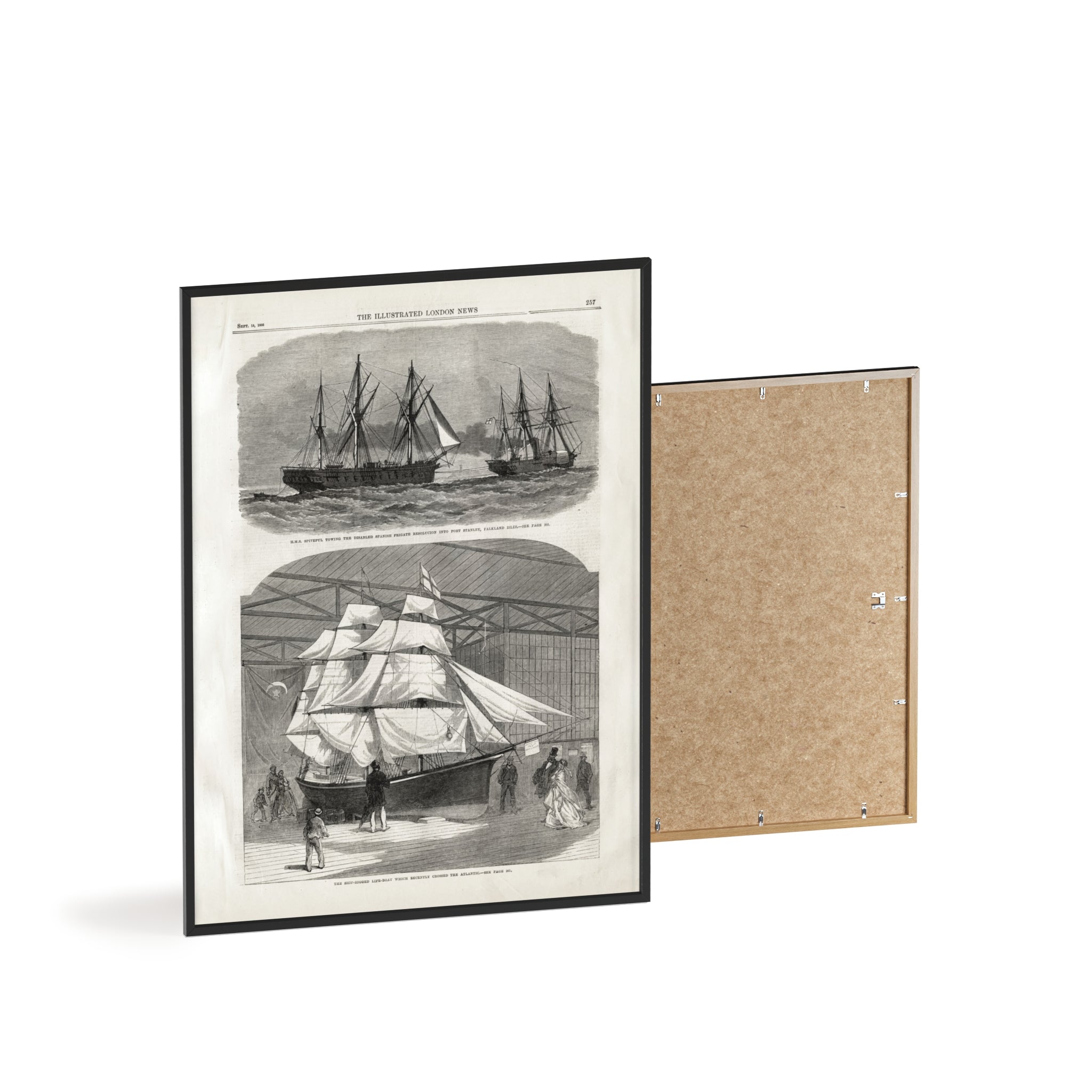 Vintage Nautical Ship Poster with Wooden Frame – Antique Sailing Print Wall Art