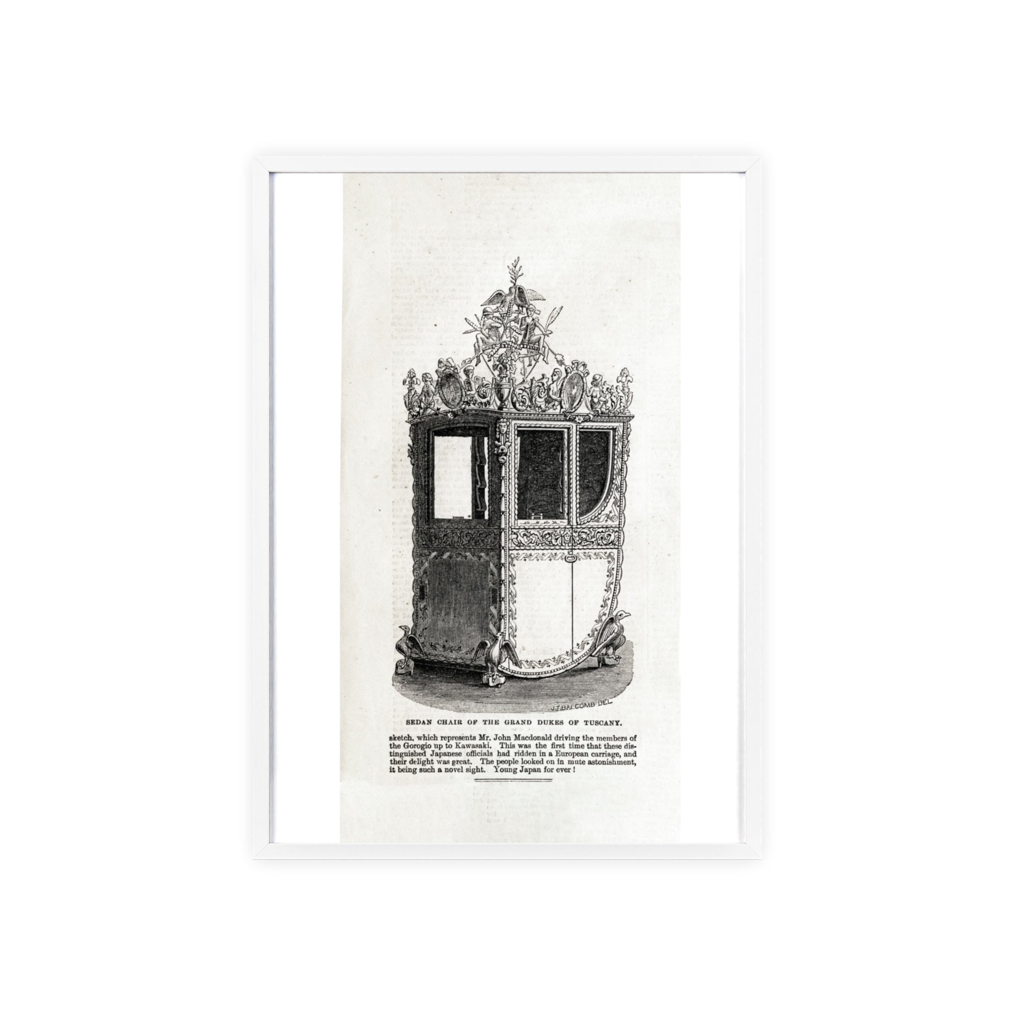 Chair of the GRAND DUKES of TUSCANY. Antique Carriage Print Poster with Wooden Frame — Vintage Engraving Wall Art