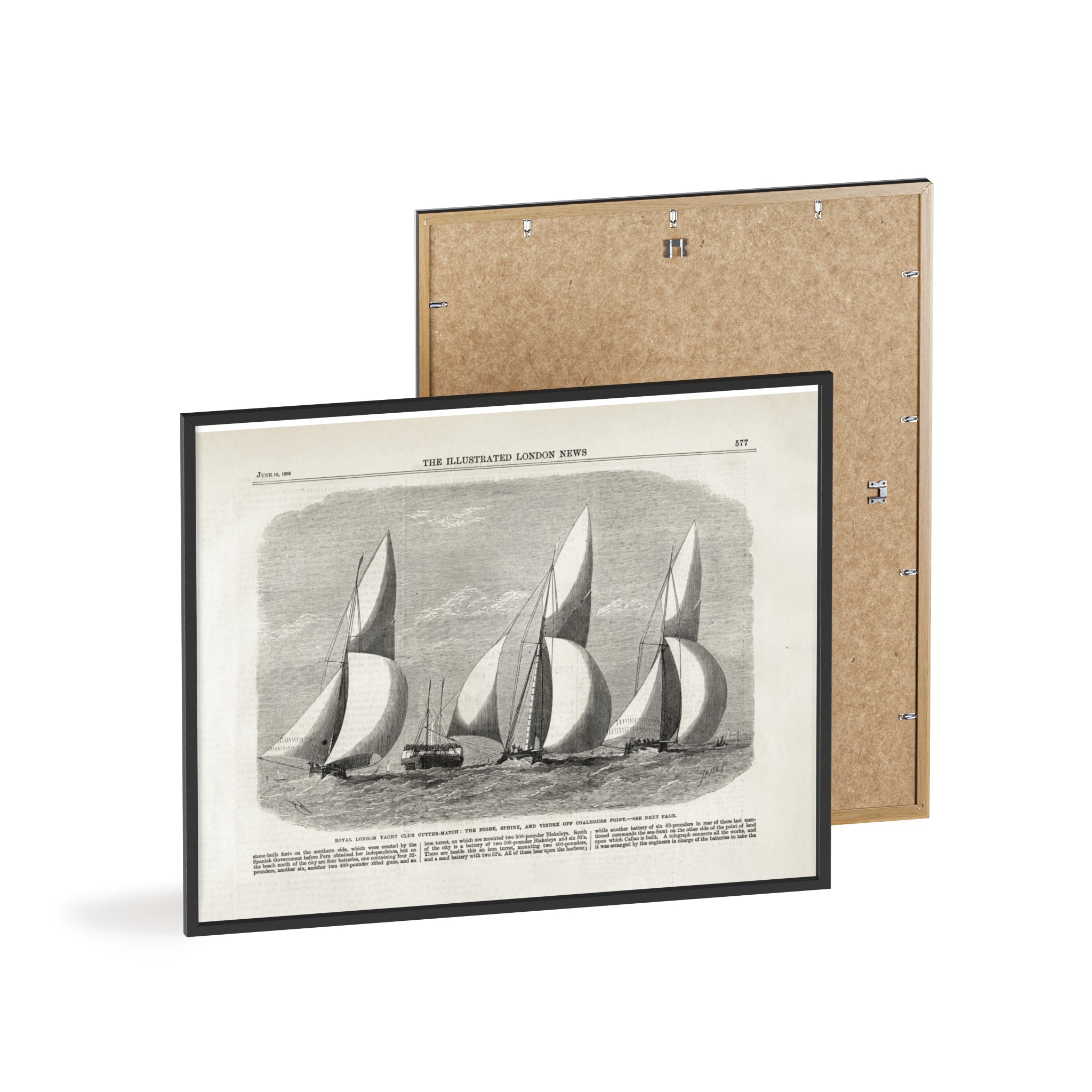Royal London Yacht Club Cutter-Match. Vintage Sailing Print Poster with Wooden Frame — Nautical Wall Art