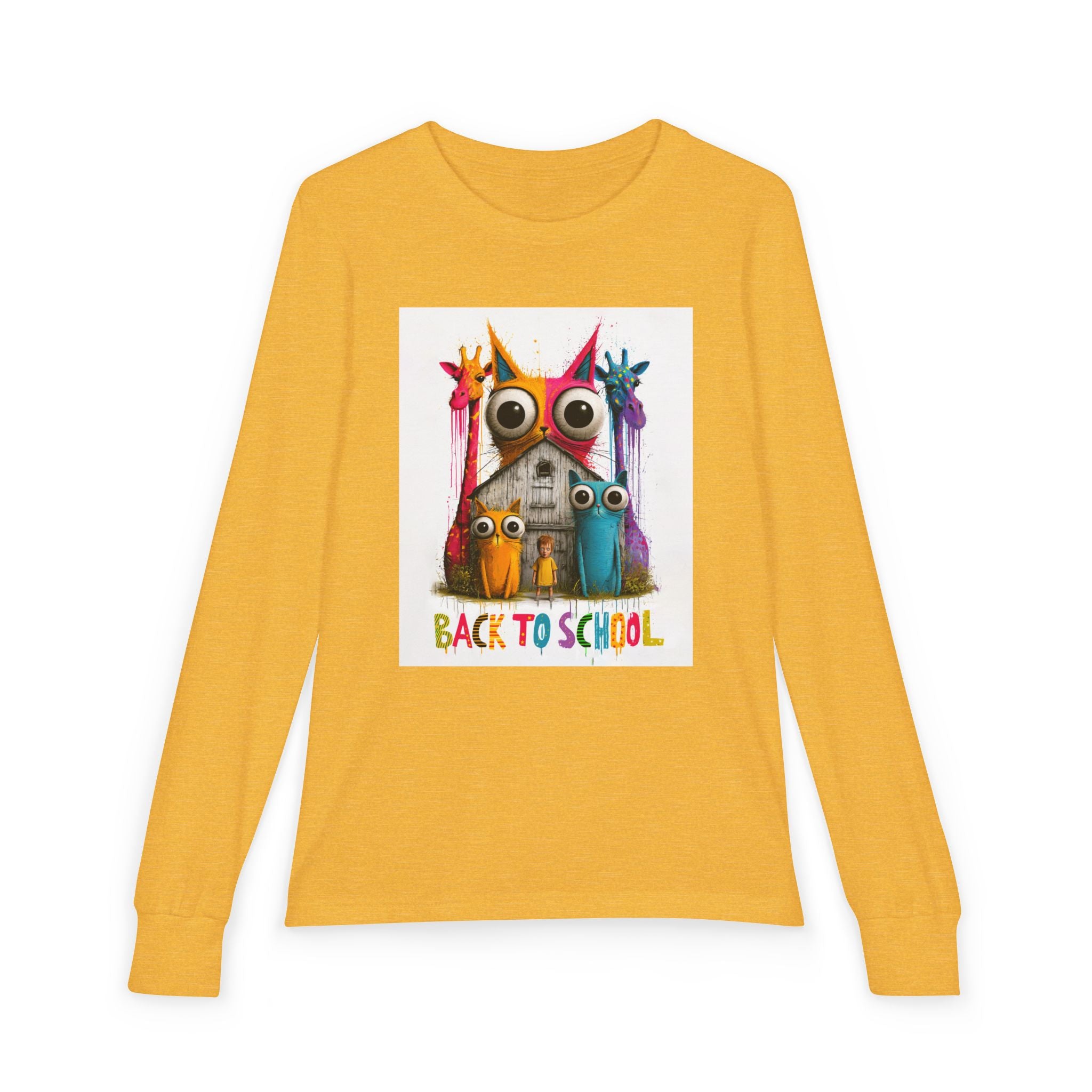 Back to School Youth Long Sleeve Tee — Colorful Owl Schoolhouse Design