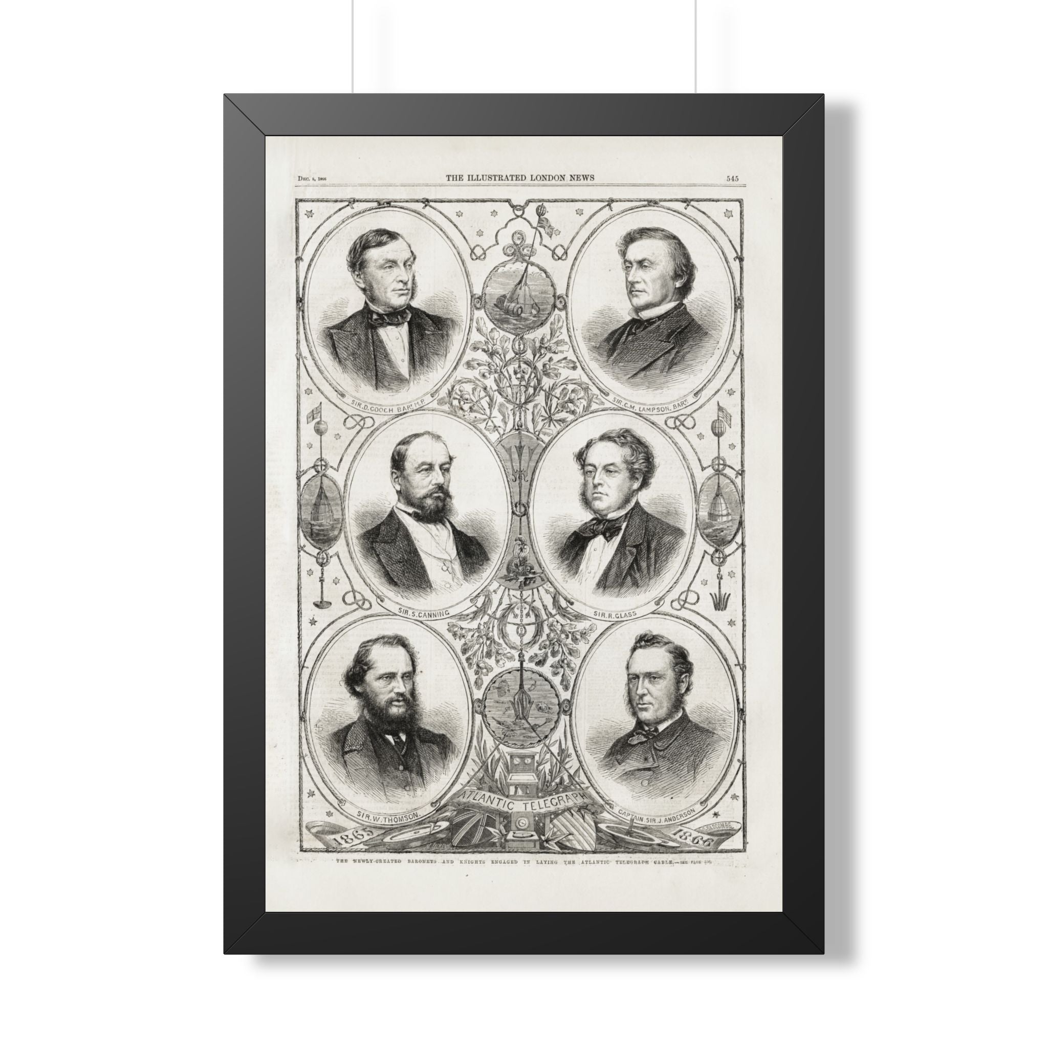 The Atlantic Telegraph Cable. Framed Historical Portrait Poster — 19th Century Leaders Collage