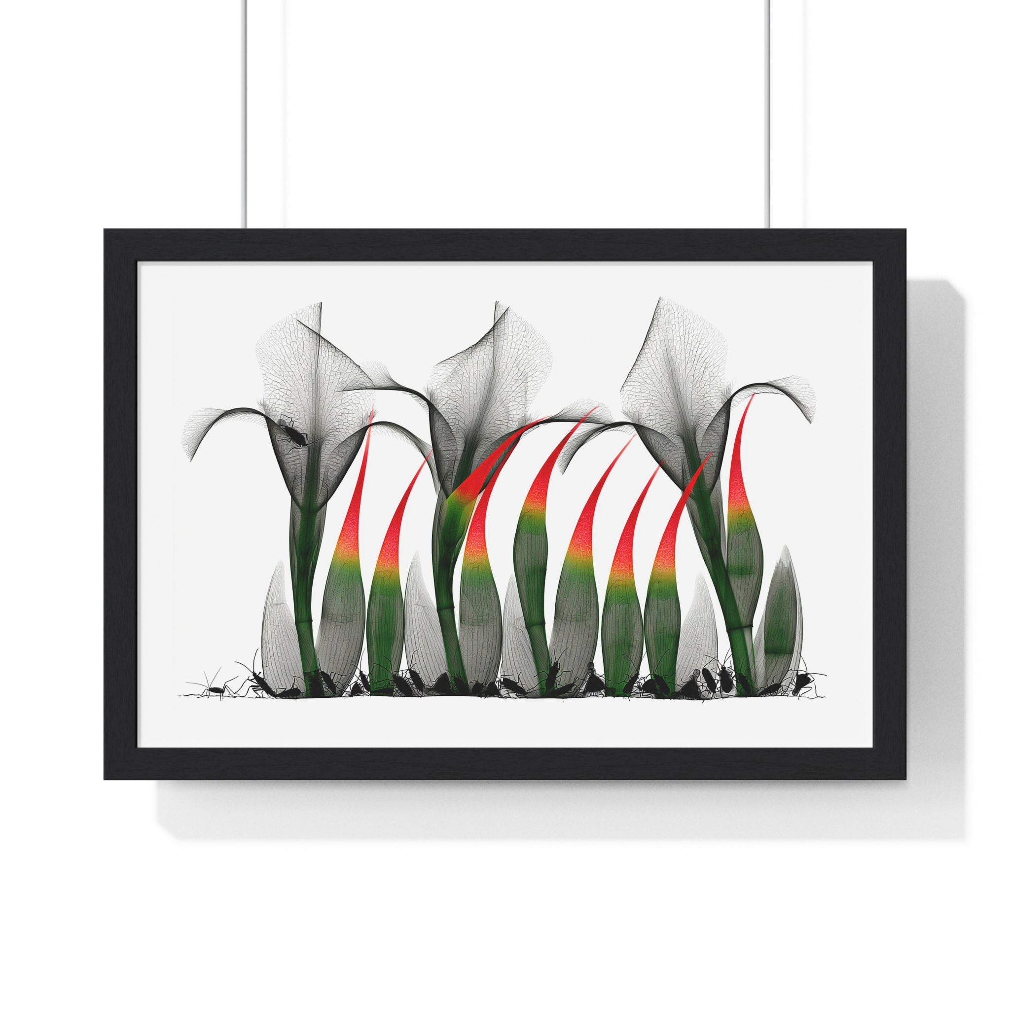 Framed Poster - Abstract Botanical Calla Lily Art with Red & Green Accents