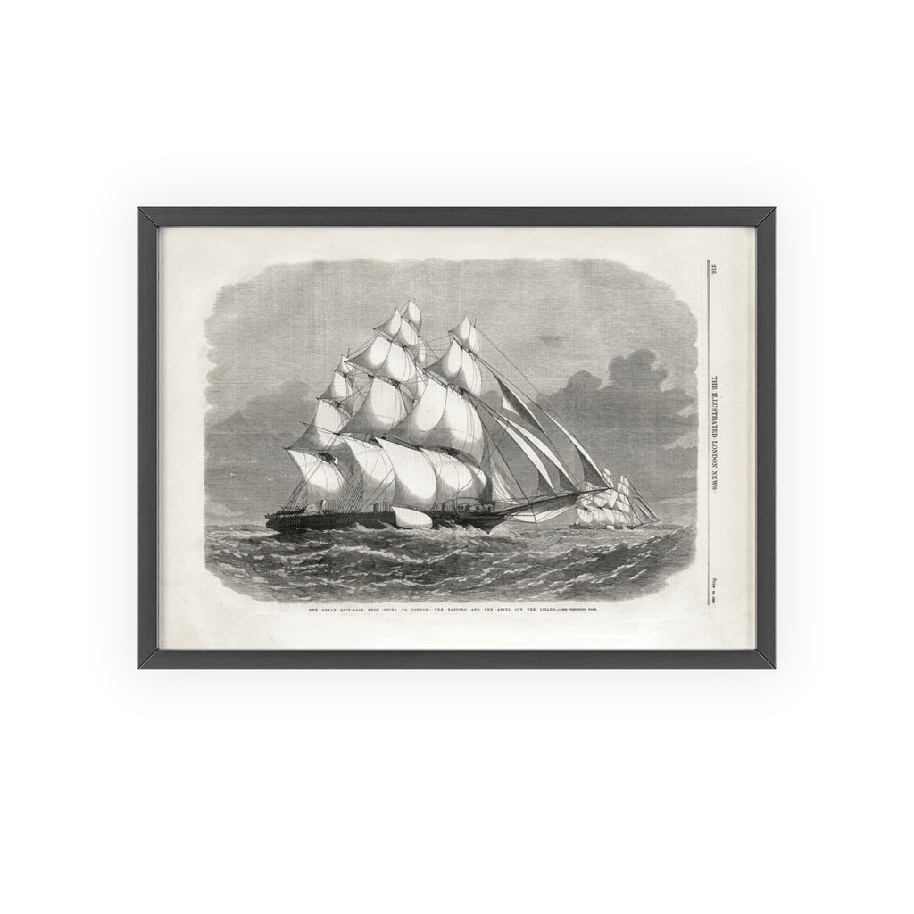 The Great Ship-Race from China to London. Vintage Sailing Ship Wall Poster with Wooden Frame – Nautical Marine Print