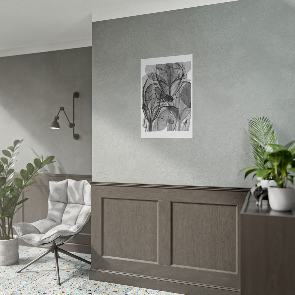 Botanical X-Ray Art Poster — Monochrome Floral Rolled Print