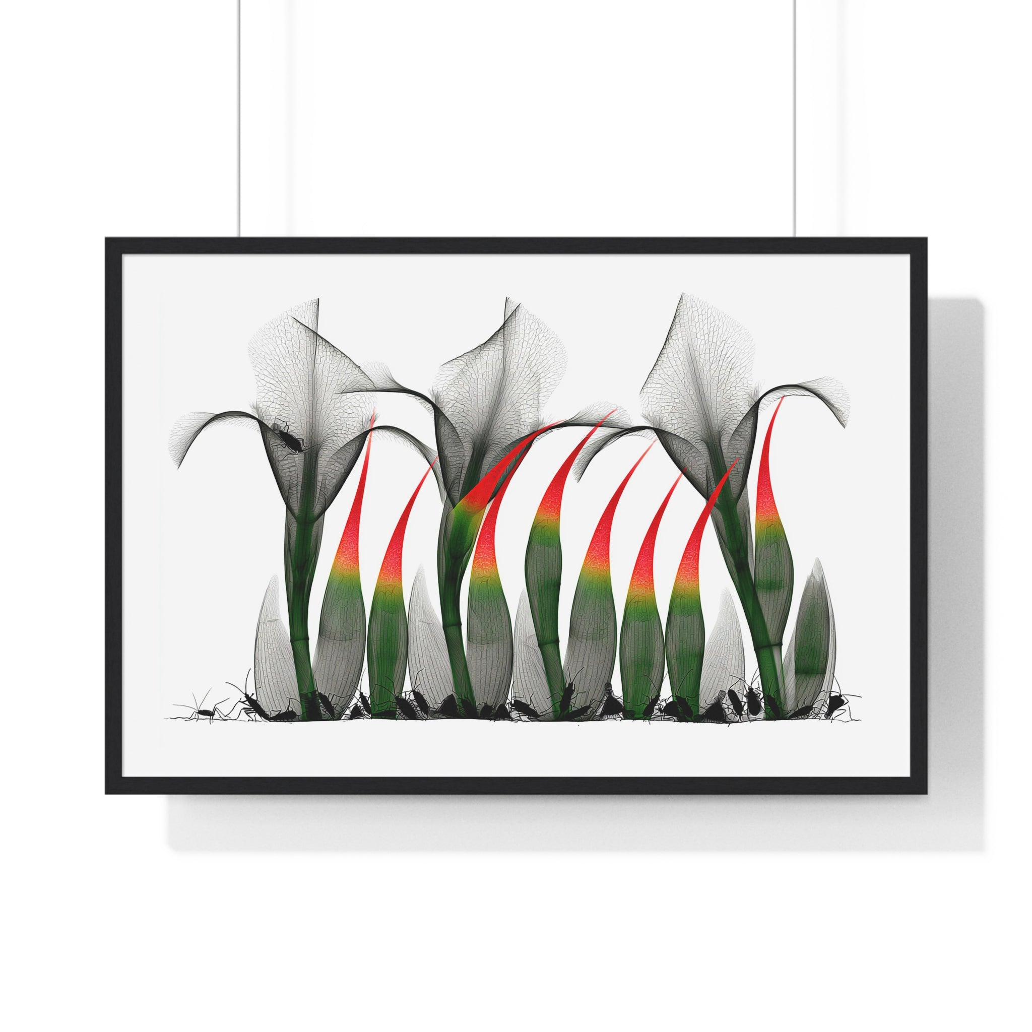 Framed Poster - Abstract Botanical Calla Lily Art with Red & Green Accents