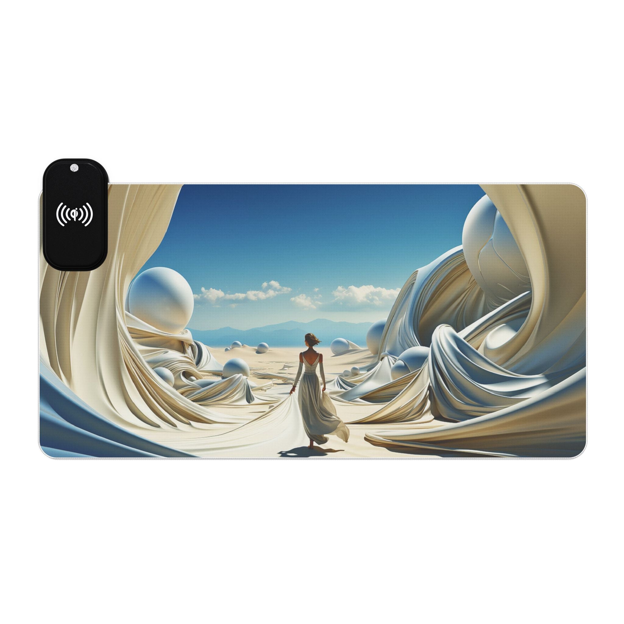LED Wireless Charging Gaming Mouse Pad — Surreal Desert Fantasy Design
