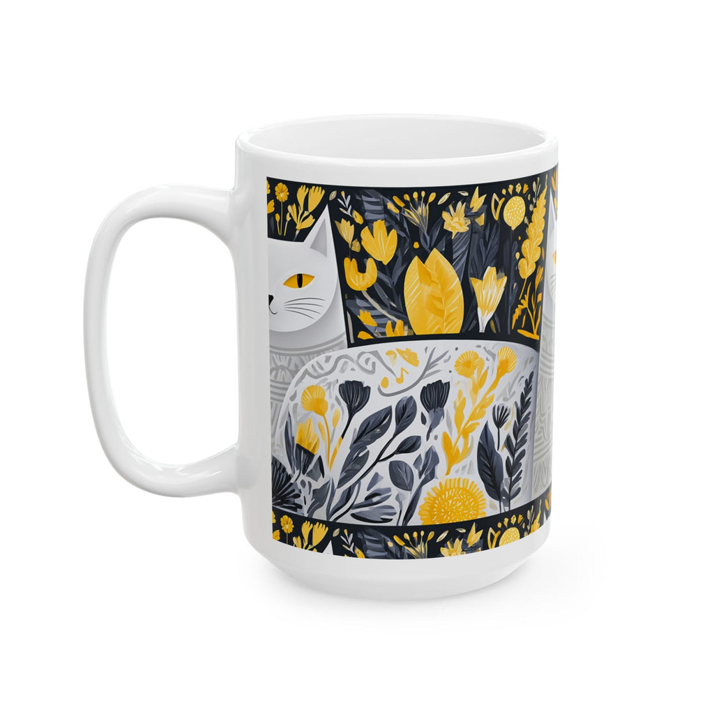 Golden Folk Cat Ceramic Mug — 11oz & 15oz