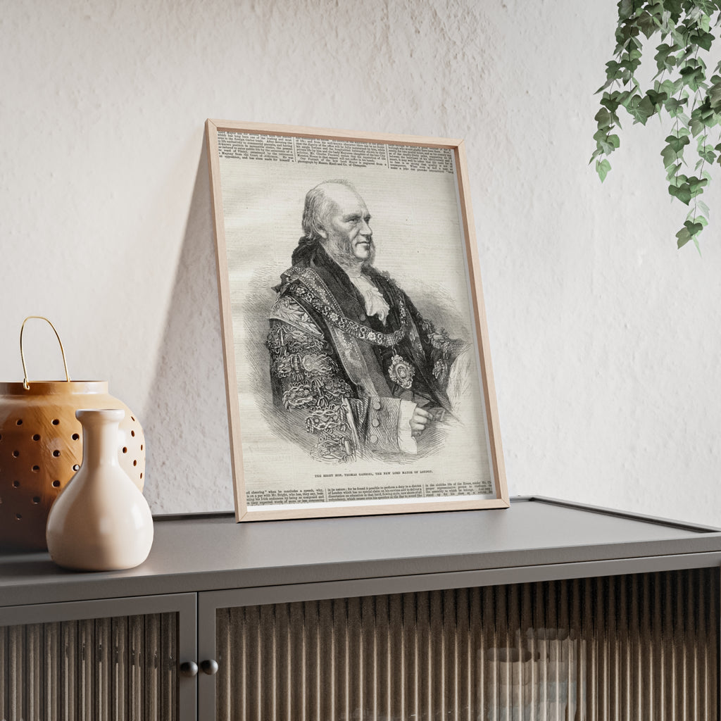 The Right Hon.Thomas Gabriel, the New Lord Mayor of London. Vintage Illustrated Statesman Poster with Black Wooden Frame