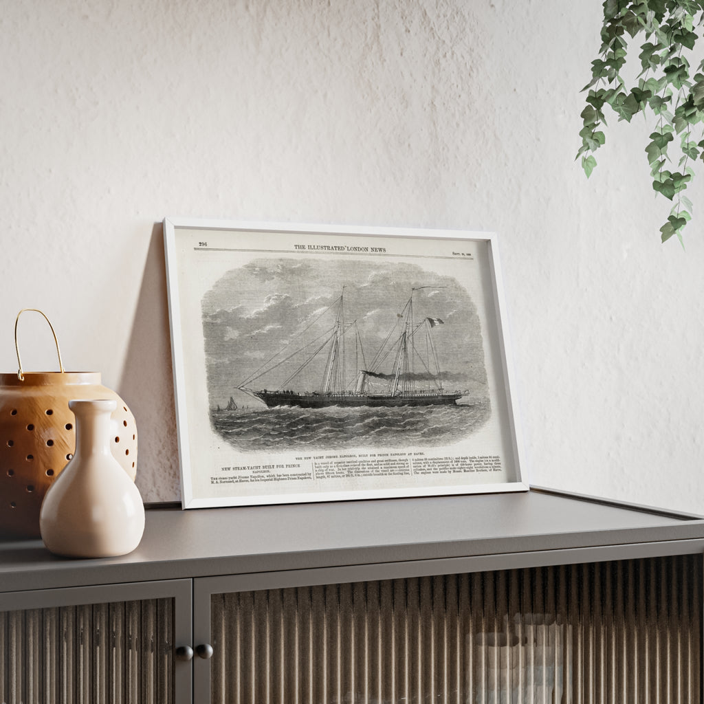 The New Yacht JEROME NAPOLEON, Built for Prince NAPOLEAN at Havre. Framed Vintage Ship Print Poster — Nautical Wall Art with Wooden Frame