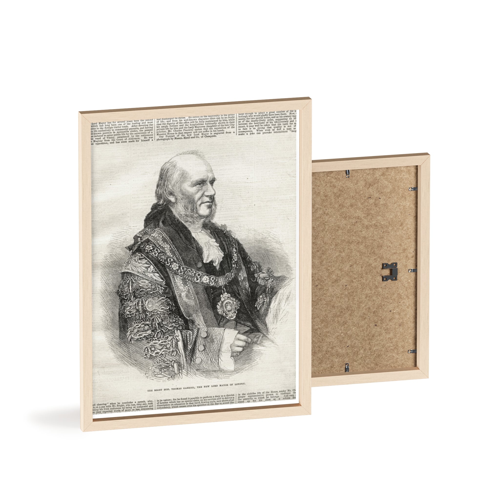 The Right Hon.Thomas Gabriel, the New Lord Mayor of London. Vintage Illustrated Statesman Poster with Black Wooden Frame