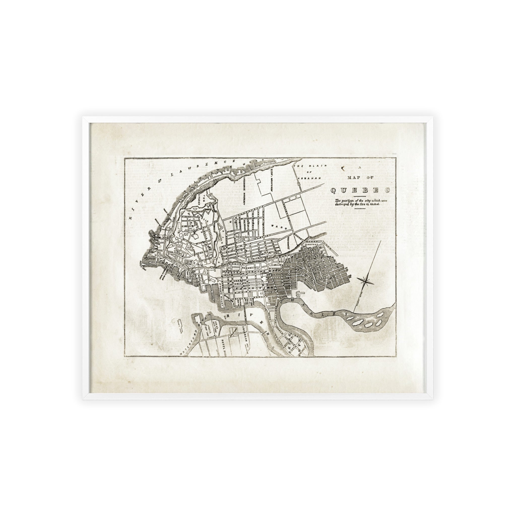 Map of QUEBEC. Vintage City Map Poster with Wooden Frame — Antique Style Wall Art