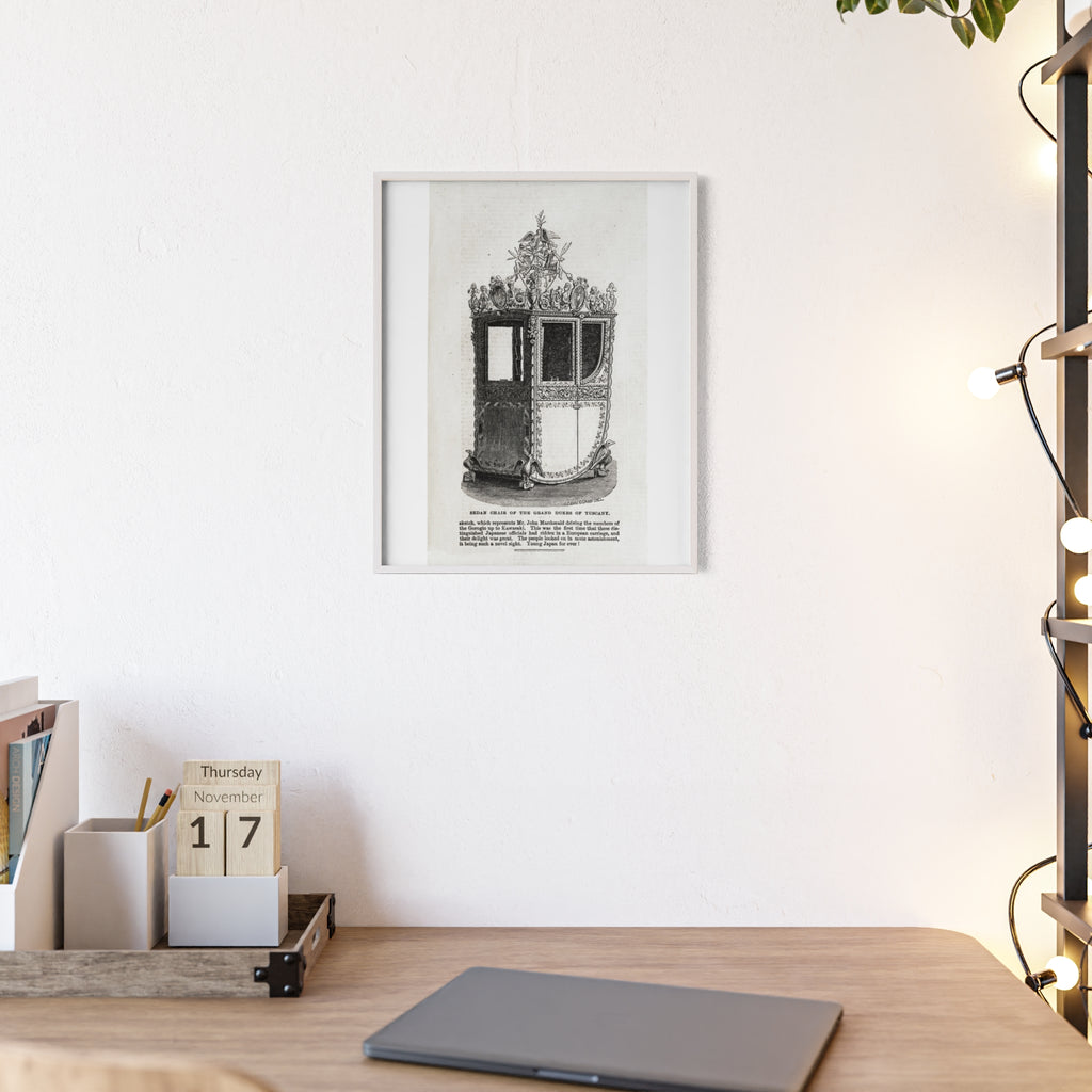Chair of the GRAND DUKES of TUSCANY. Antique Carriage Print Poster with Wooden Frame — Vintage Engraving Wall Art