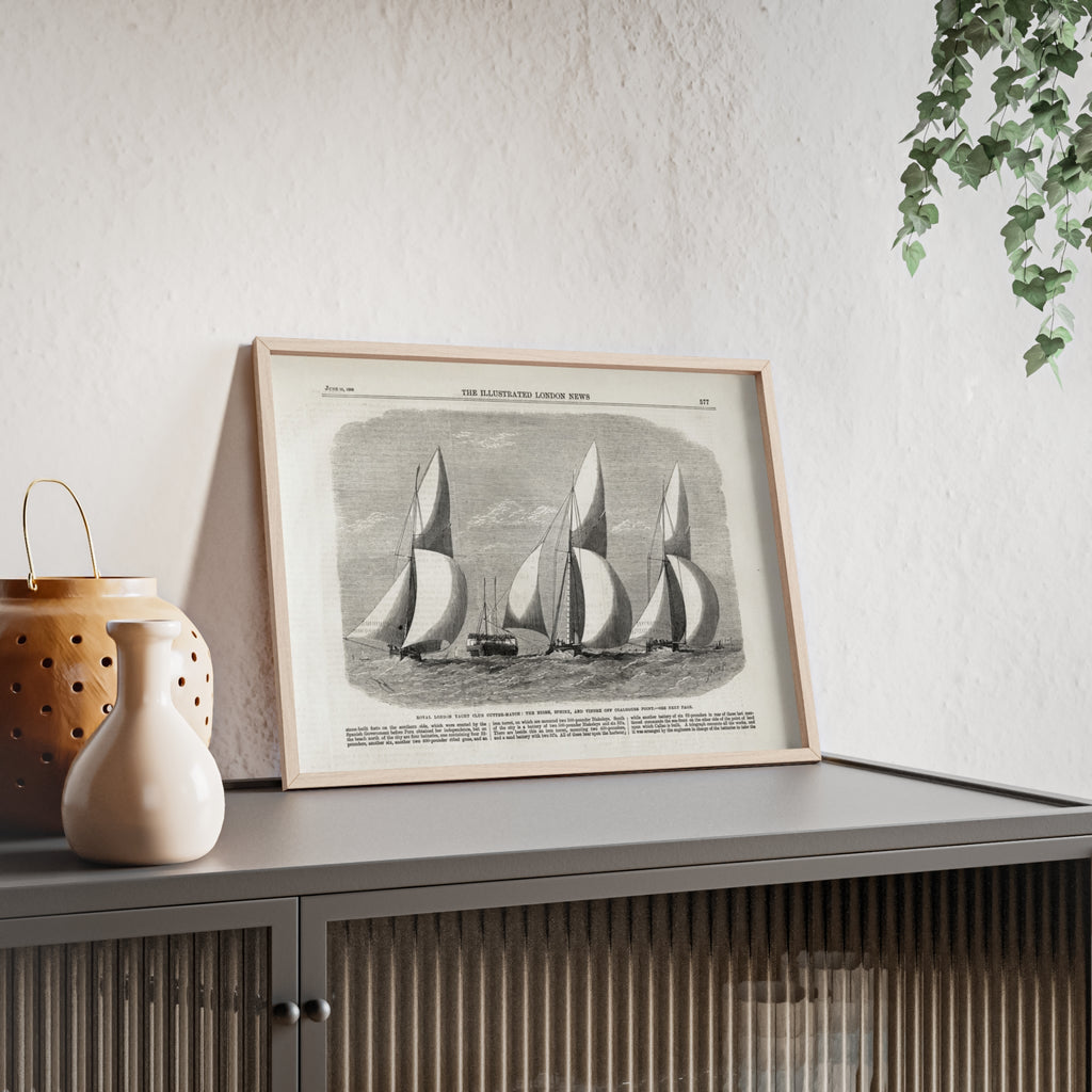 Royal London Yacht Club Cutter-Match. Vintage Sailing Print Poster with Wooden Frame — Nautical Wall Art