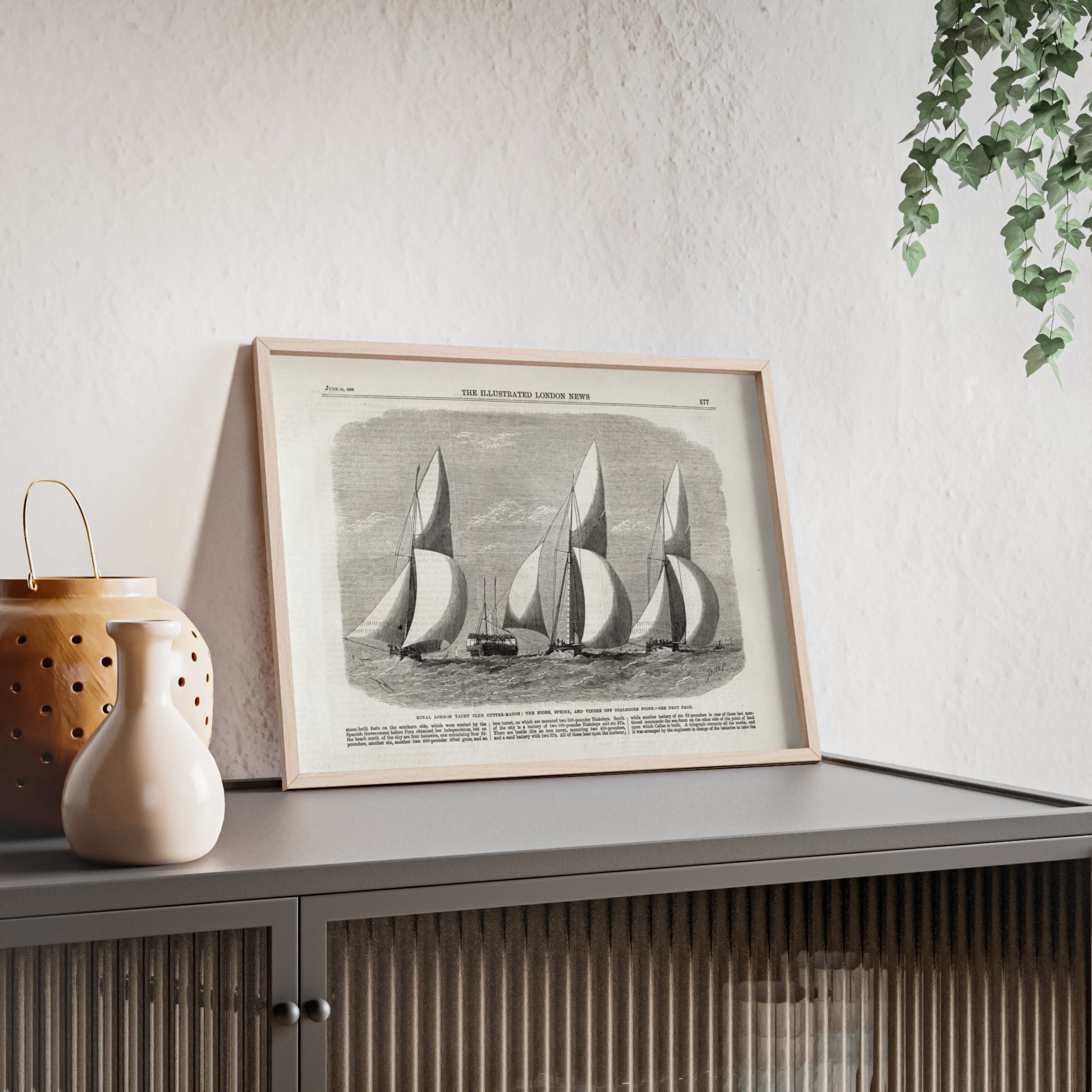 Royal London Yacht Club Cutter-Match. Vintage Sailing Print Poster with Wooden Frame — Nautical Wall Art