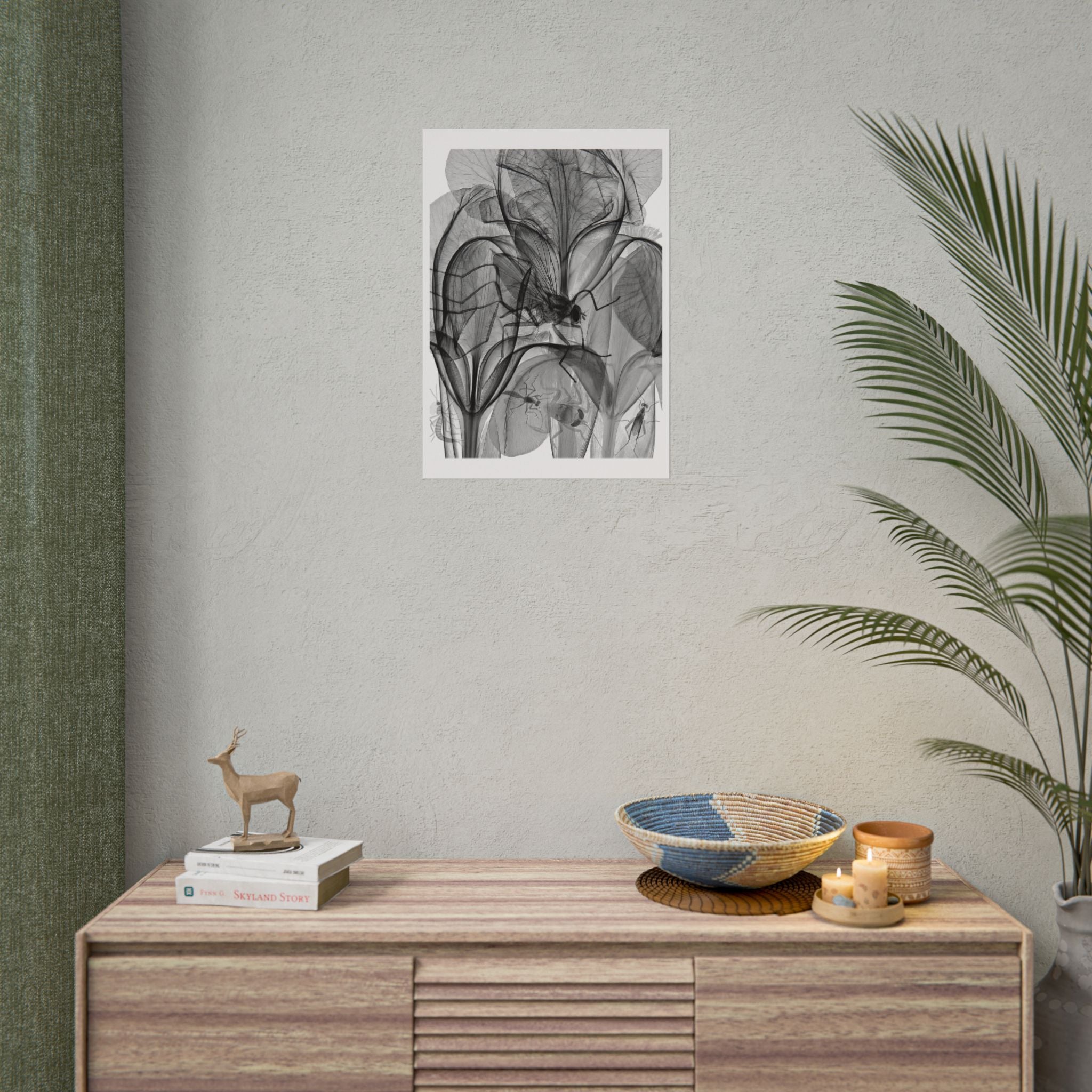 Botanical X-Ray Art Poster — Monochrome Floral Rolled Print