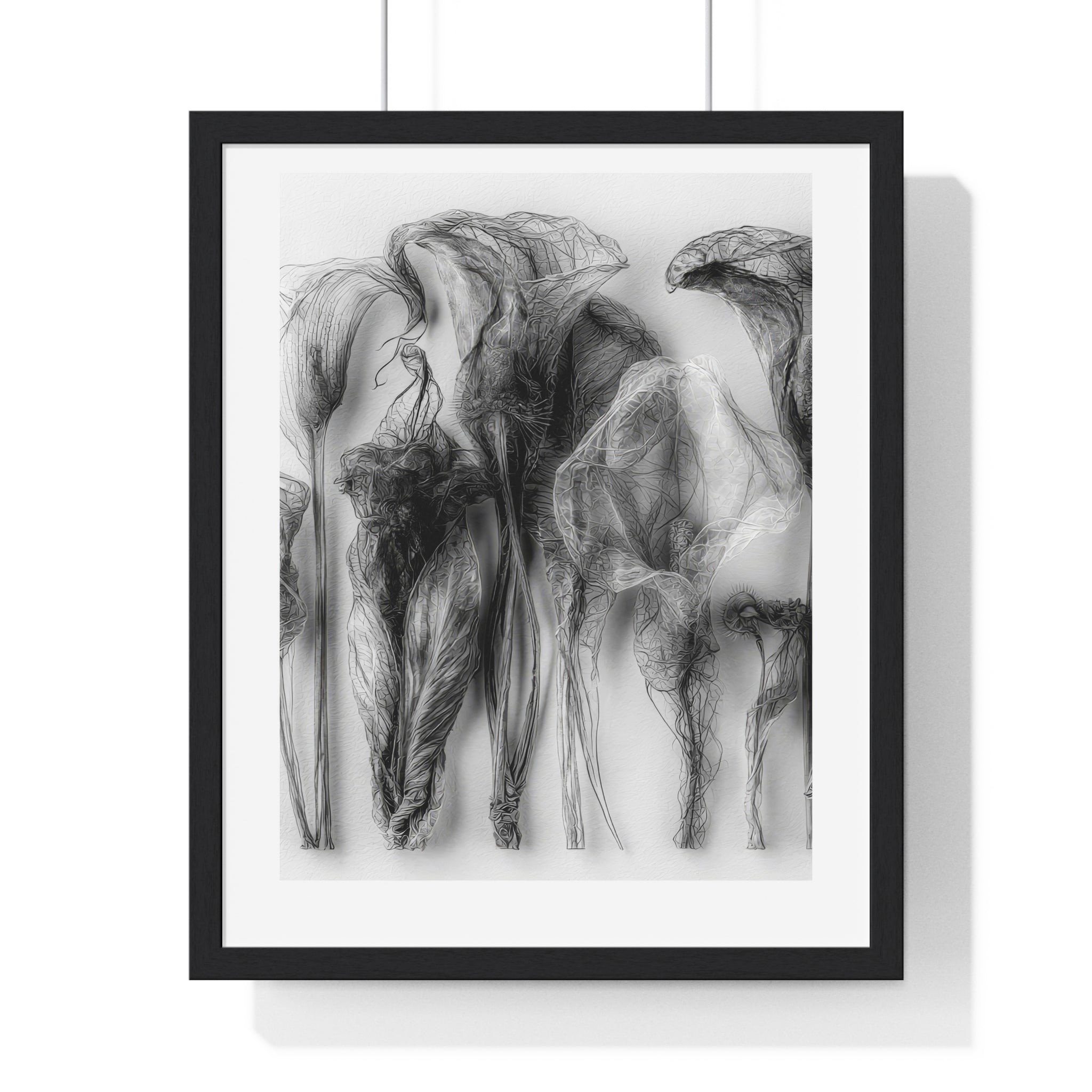 Abstract Smoke Floral Poster — Black & White Vertical Framed Art Print