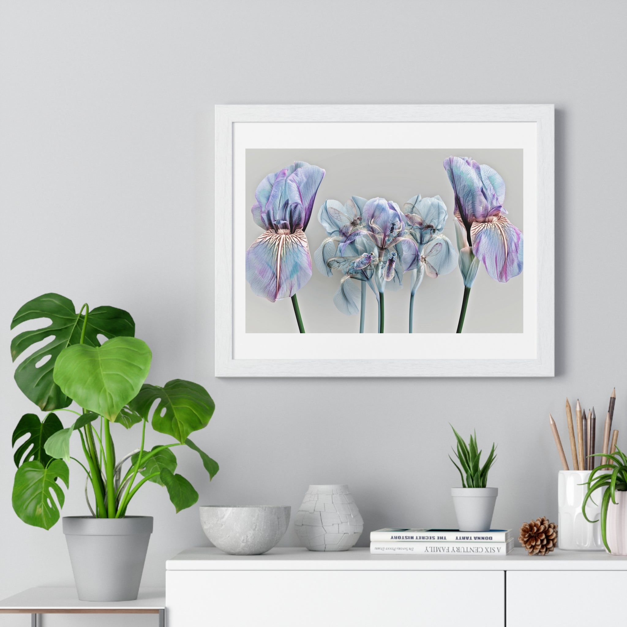 Iridescent Iris Floral Framed Poster — Horizontal Wall Art Print