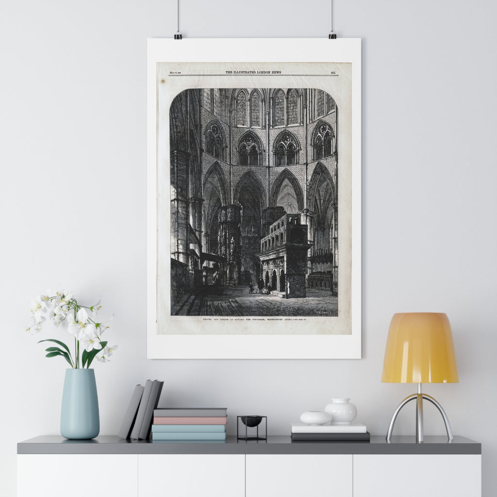Gothic Cathedral Interior Vintage Engraving Paper Poster