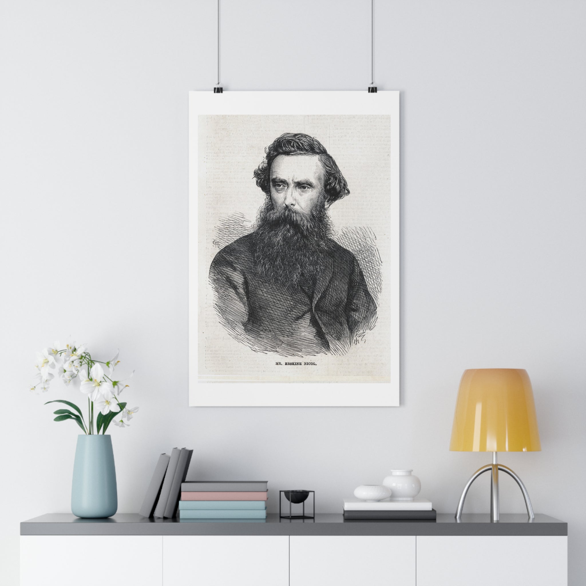 Vintage Engraving Poster — 19th Century Bearded Gentleman Wall Art