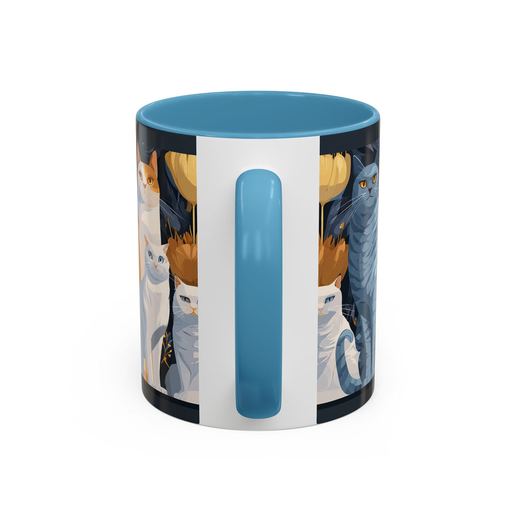 Cat Pattern Accent Coffee Mug — Illustrated Cats Floral Night Design (11/15oz)