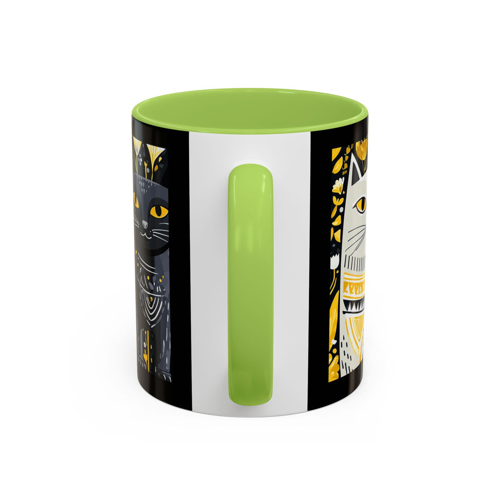 Black & Gold Cat Floral Coffee Mug — Whimsical Botanical Cat Accent Mug (11/15oz)