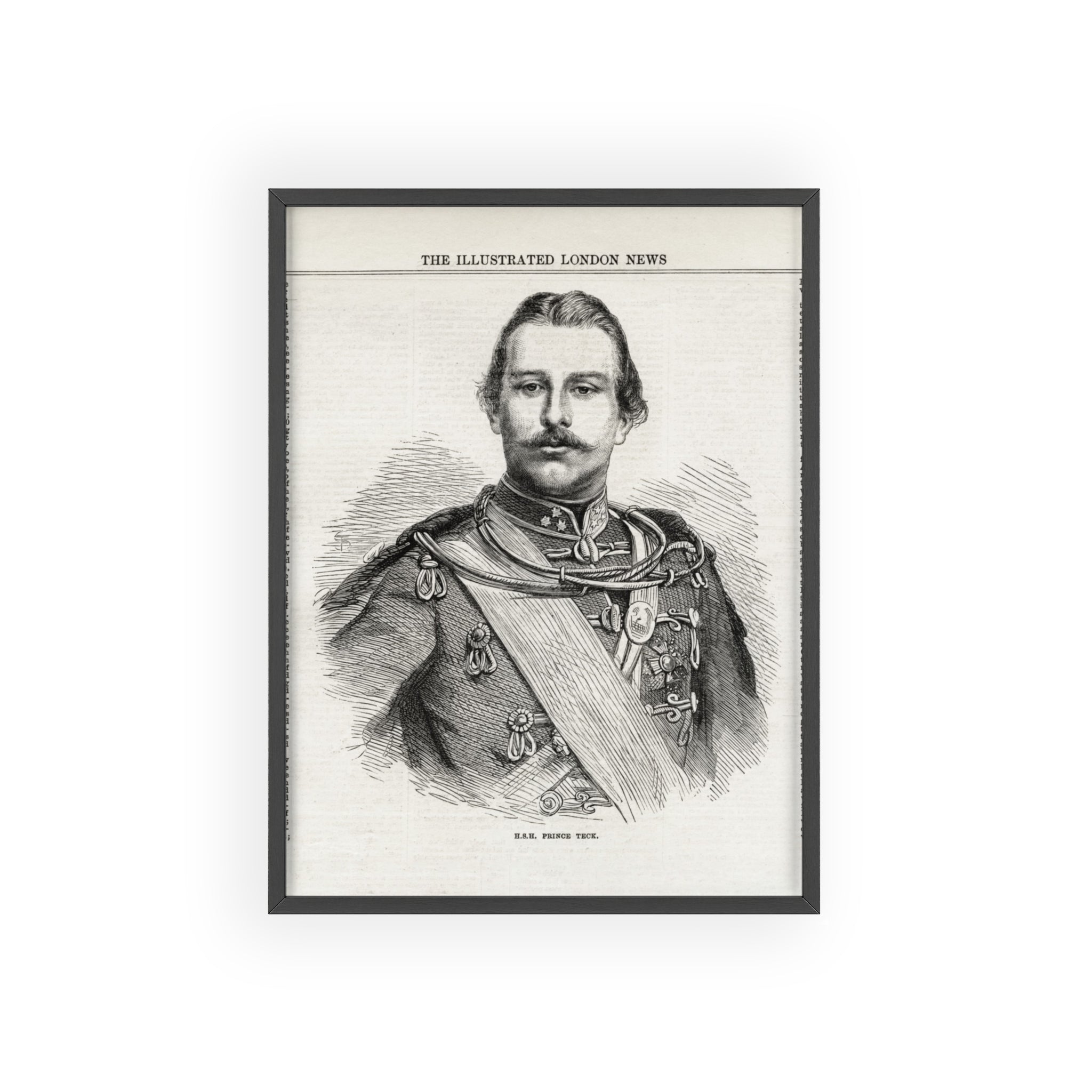 H.S.H. Prince TECK. Vintage Victorian Portrait Poster with Wooden Frame — Illustrated London News Print