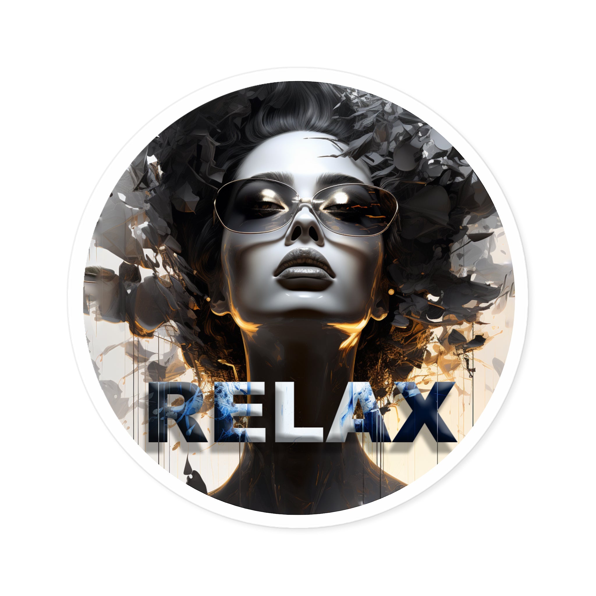 Relax Afro Diva Round Sticker — Stylish Indoor/Outdoor Laptop Decal