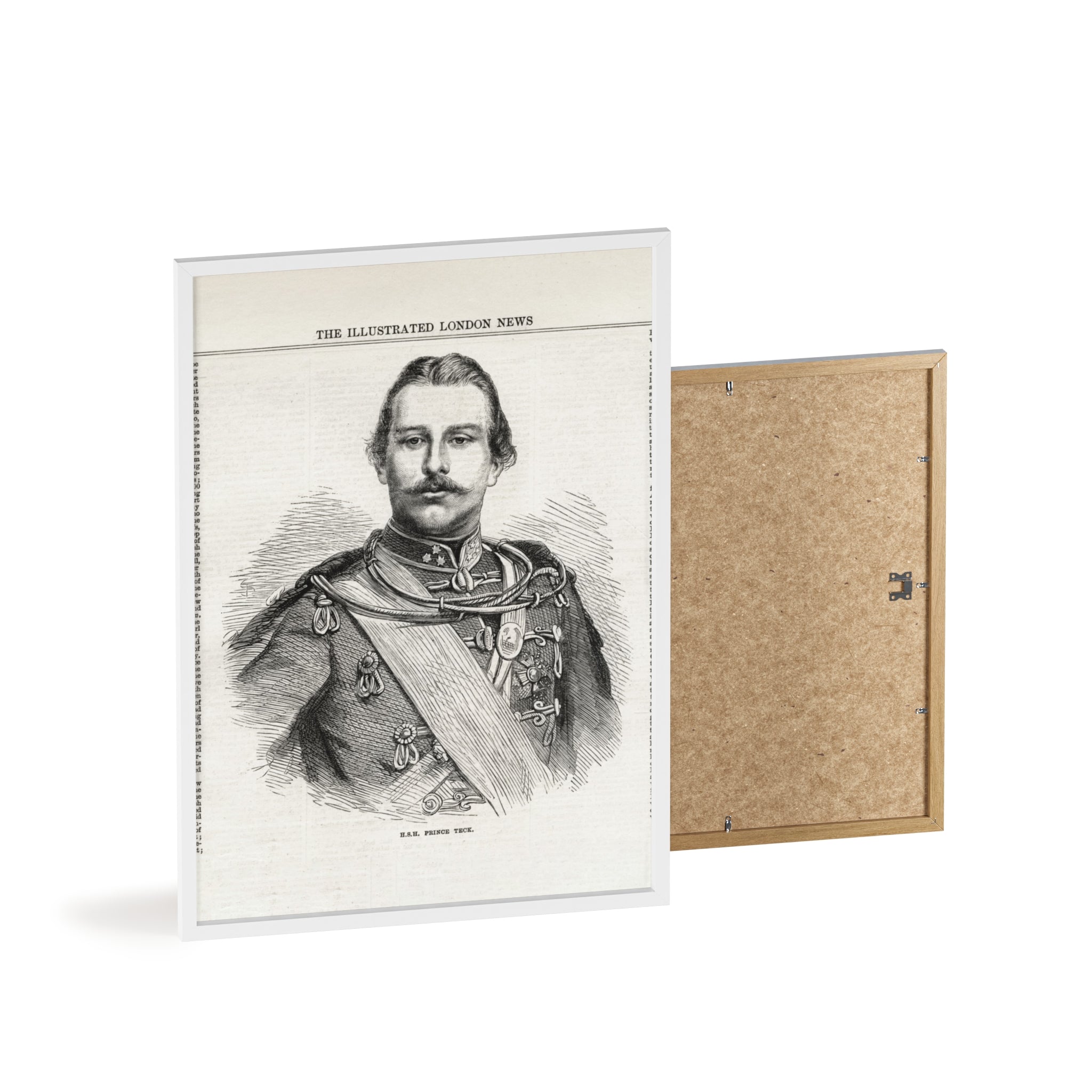 H.S.H. Prince TECK. Vintage Victorian Portrait Poster with Wooden Frame — Illustrated London News Print